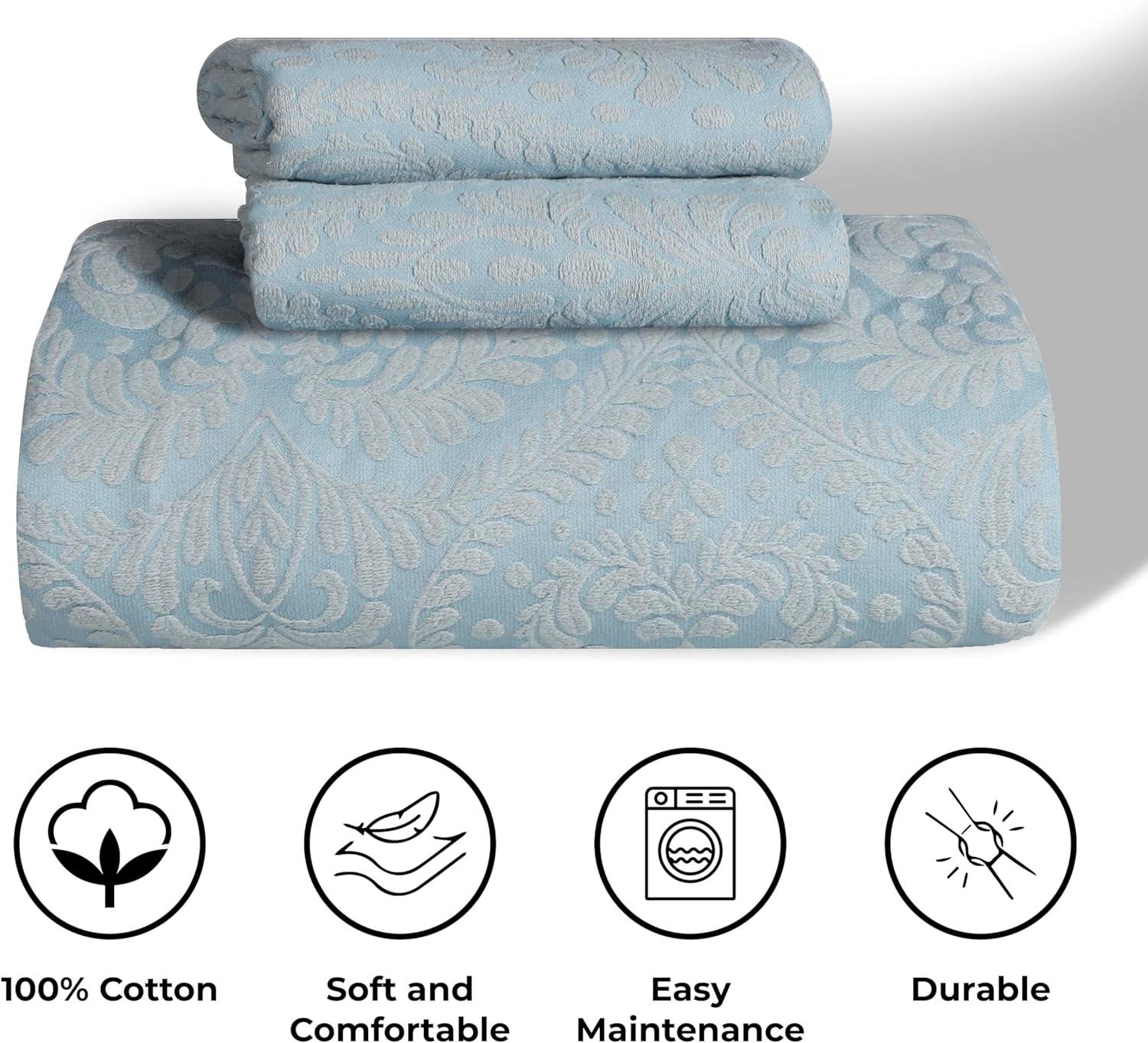 Superior 2 Piece Aspen Cotton Blend Light Blue Bedspread Set, Twin