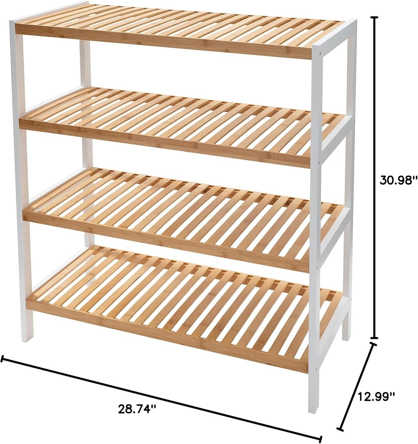 White and Bamboo 4-Tier Rectangular Footwear Storage Shelf