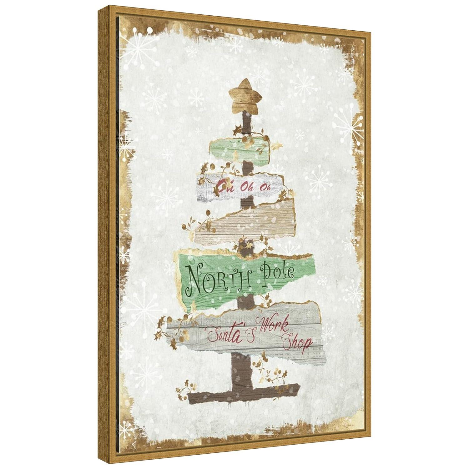 16" x 23" Golden Christmas Tree by PI Studio Framed Canvas Wall Art - Amanti Art