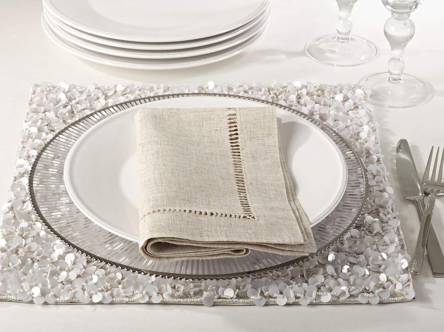 Saro Lifestyle Poly Linen Blend Table Napkins With Hemstitch Border