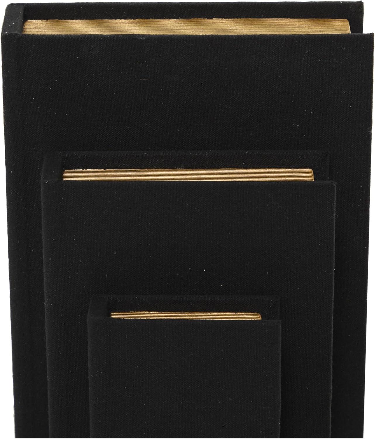 Deco 79 Linen Fabric Decorative Box Faux Storage Book Book Shaped Boxes, Set of 3 Decorative Keepsake Boxes 12", 9", 6"H, Black