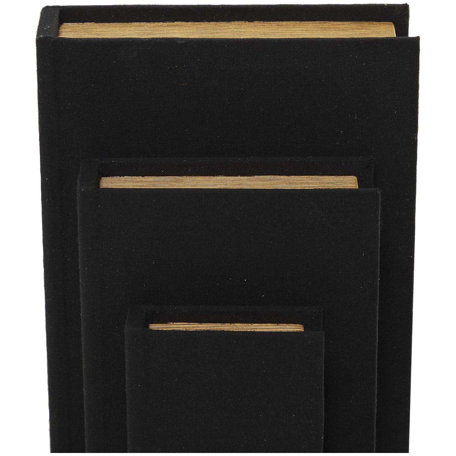 Deco 79 Linen Fabric Decorative Box Faux Storage Book Book Shaped Boxes, Set of 3 Decorative Keepsake Boxes 12", 9", 6"H, Black