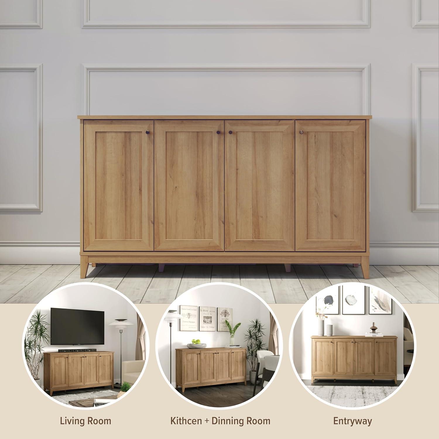 Millwood Pines Gonroff 4 Panel Door Console Table Storage Cabinet with Doors and Shelves, Sideboard Storage Cabinet