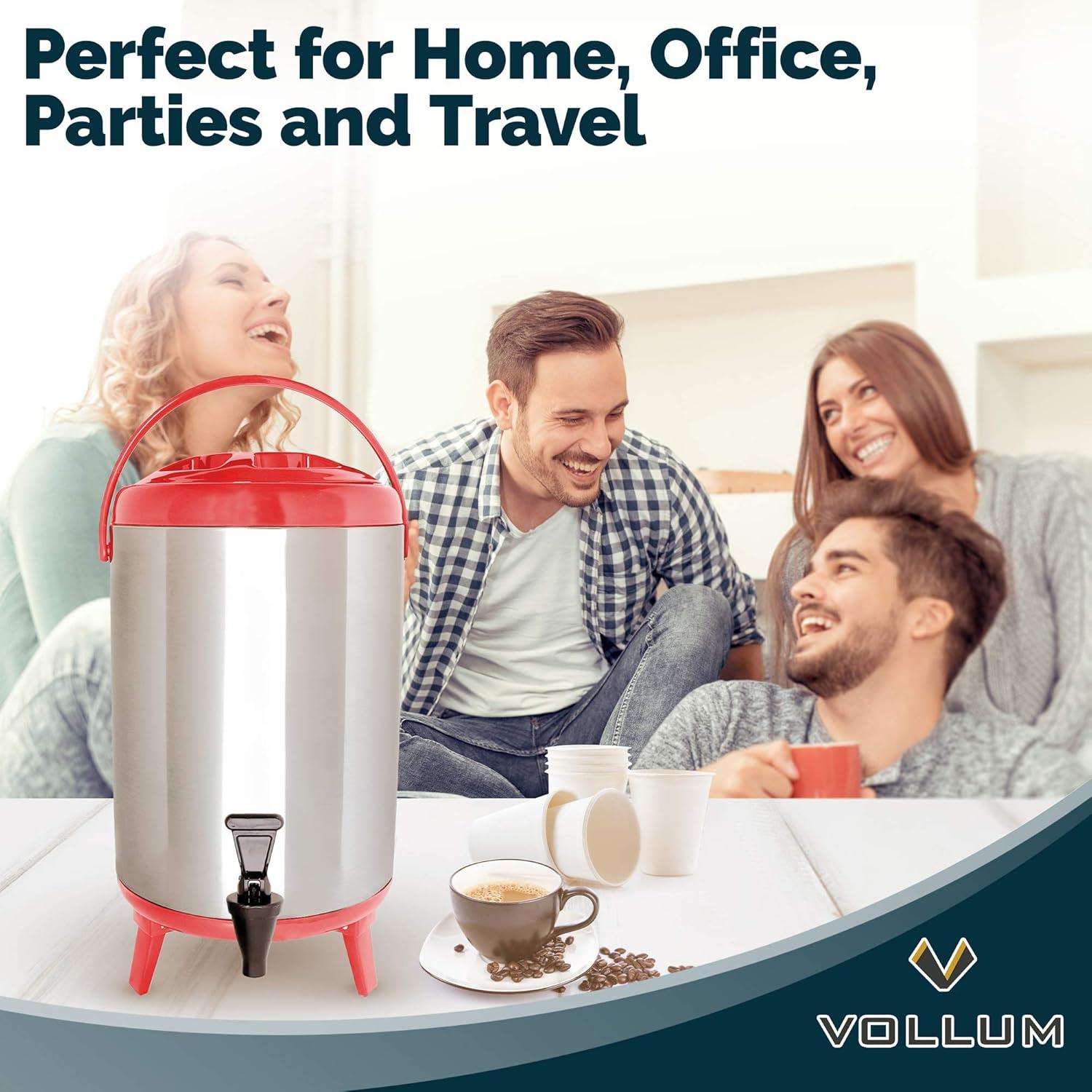 Vollum Stainless Steel Insulated Beverage Dispenser - Red, 12L