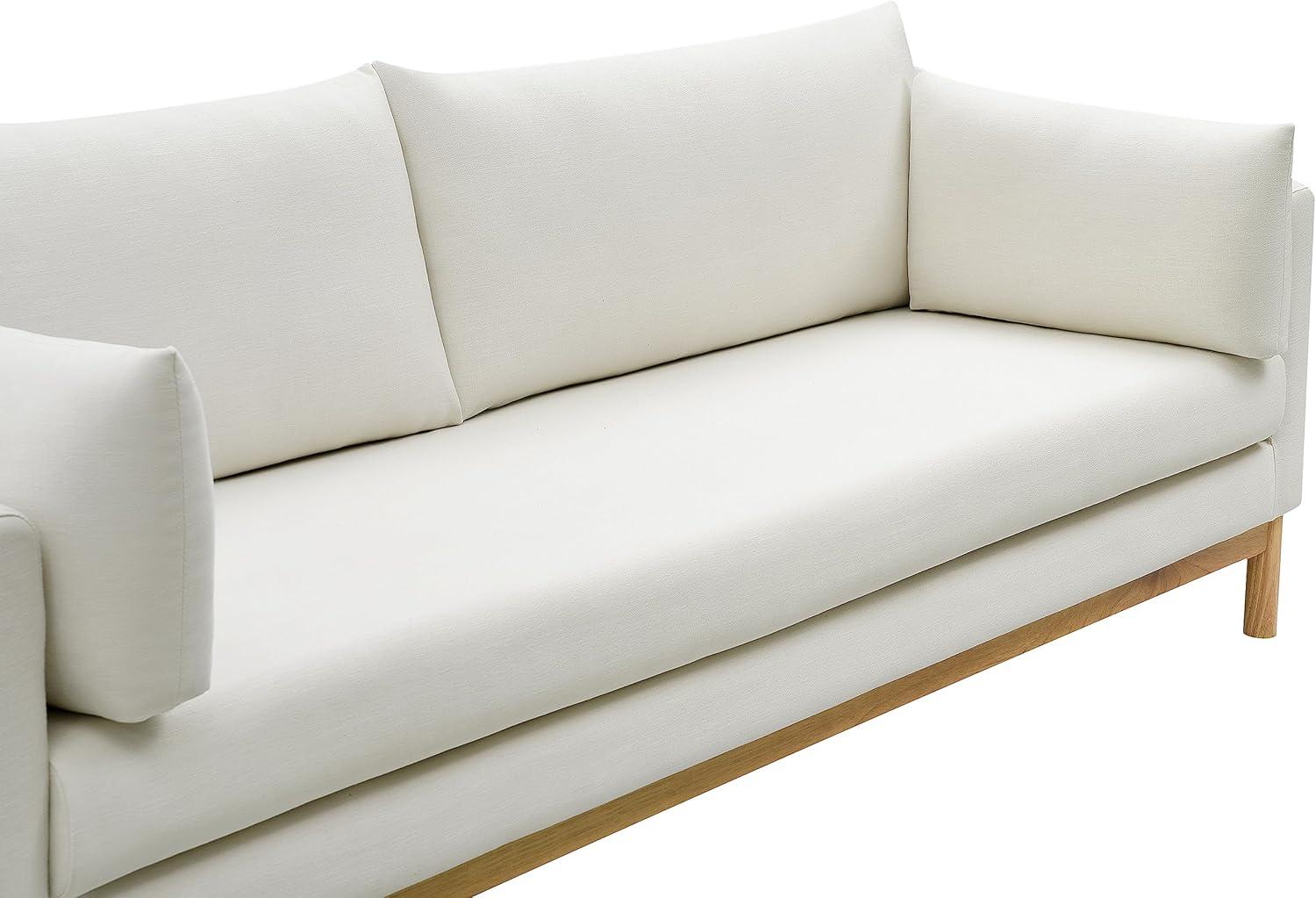 Meridian Furniture 157Cream-L Langham Collection Mid-Century Modern Linen Textured Fabric Upholstered Loveseat, Cream Linen Textured Fabric, Natural Finish Wood Base, 66" W x 33.5" D x 33" H, Cream