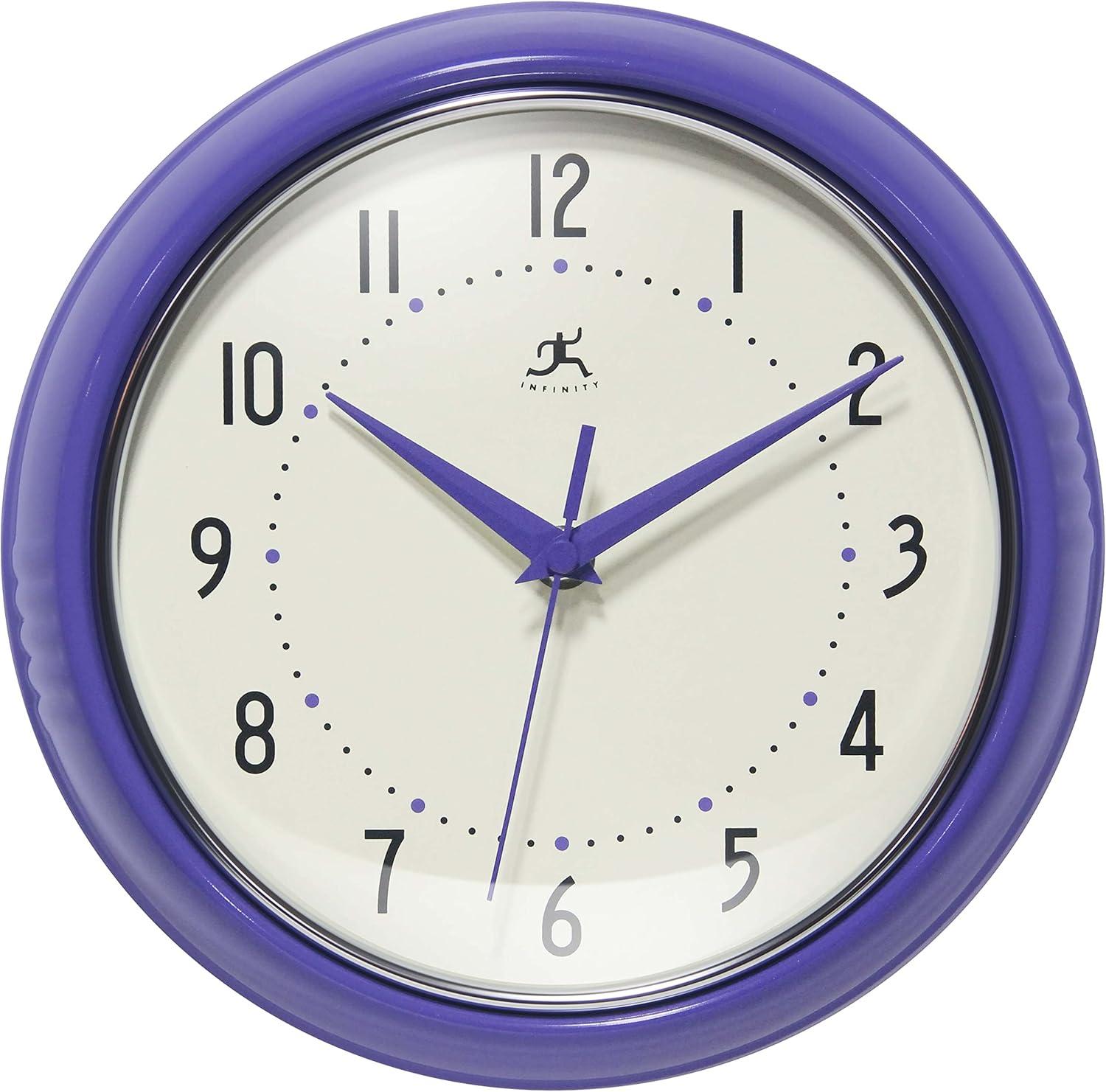 9.5" Retro Round Wall Clock Purple - Infinity Instruments: Indoor Decorative Timepiece for Kitchen