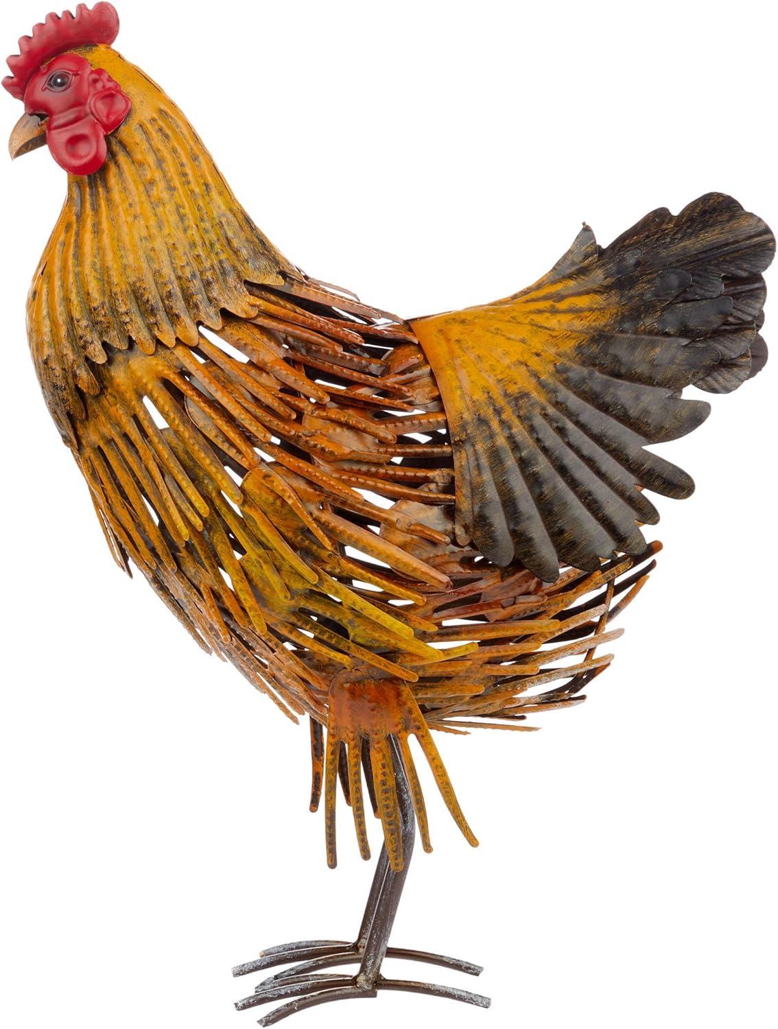 Golden Brown 16" Metal Hen Lawn Decoration