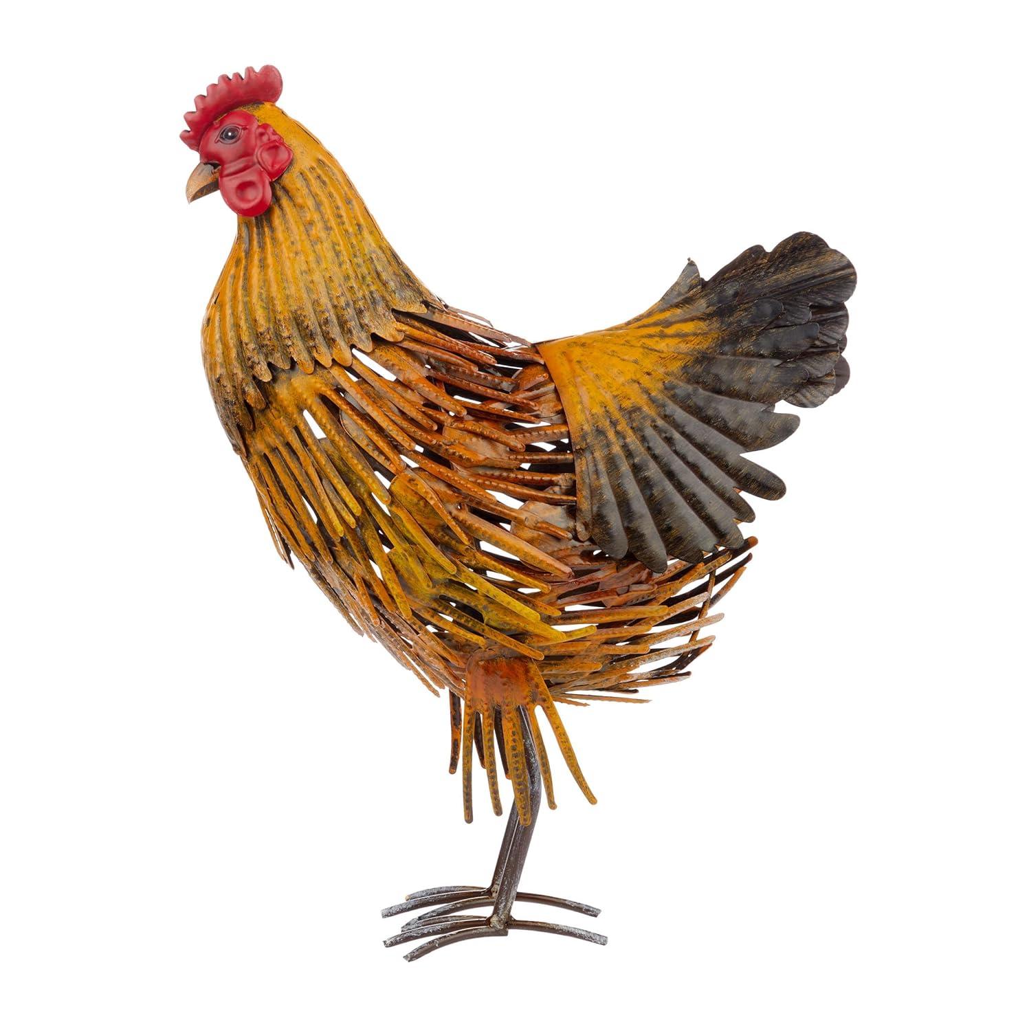 16" Indoor/Outdoor Metal Hen Decorative Garden Statue Golden Brown - Alpine Corporation: Iron Crafted Yard Art