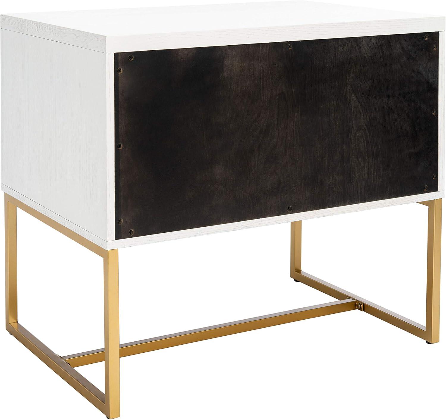 Estelle 36" White Contemporary 2-Drawer Nightstand with Brass Accents