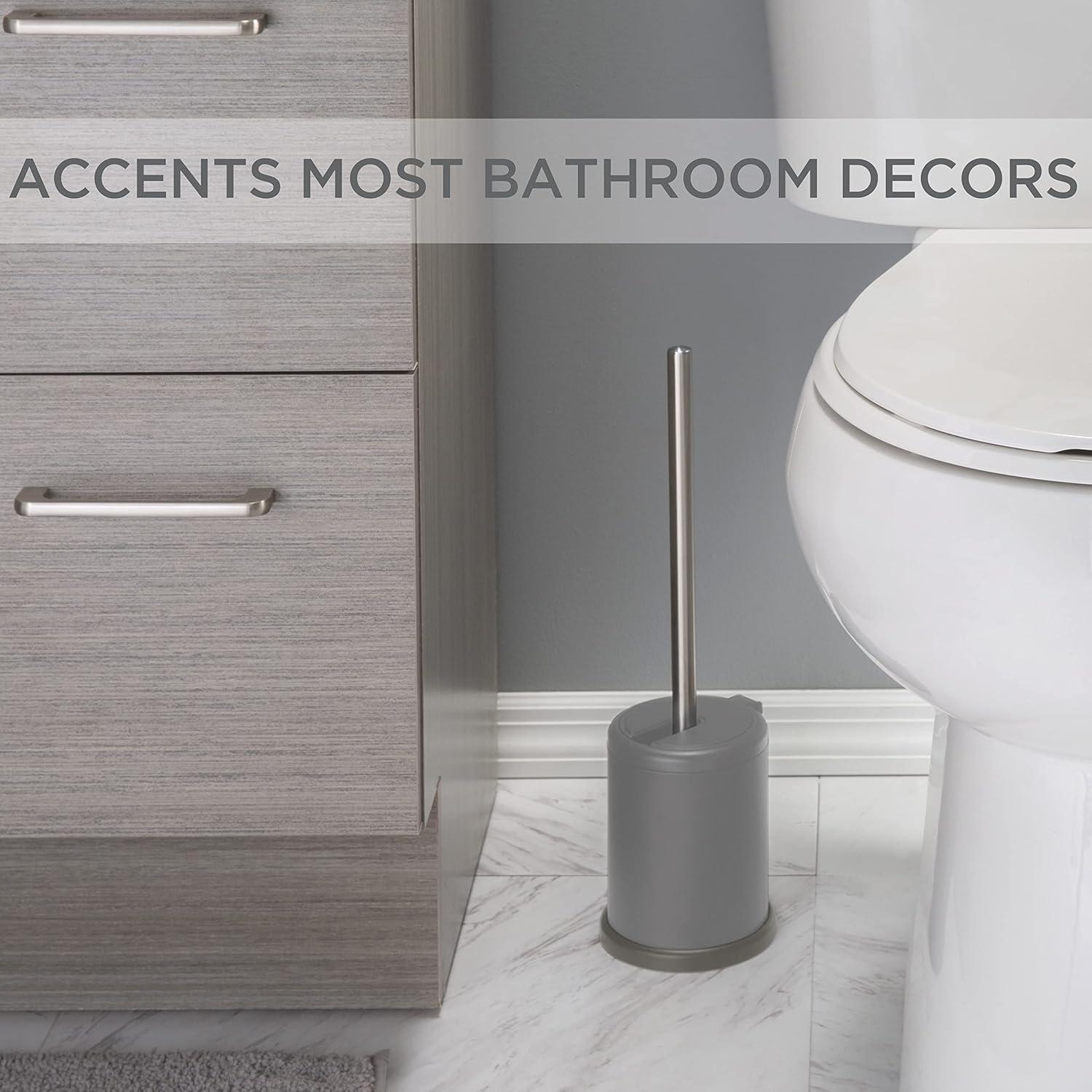 Bath Bliss Toilet Brush with Closing Lid Gray: Polypropylene & Metal, 15.4" Height, Bathroom Cleaning Accessory