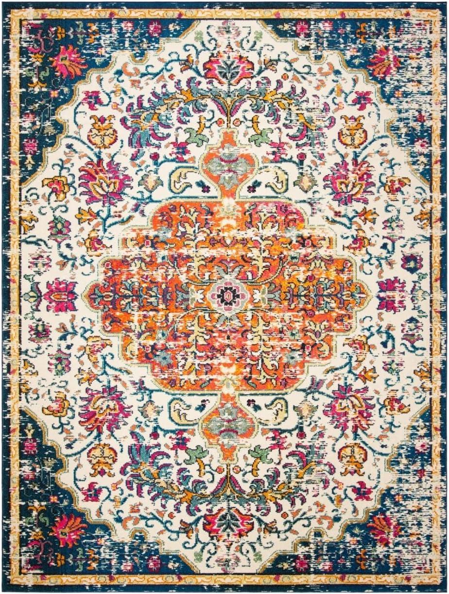 Ivory and Orange Synthetic Southwestern 12' x 15' Area Rug