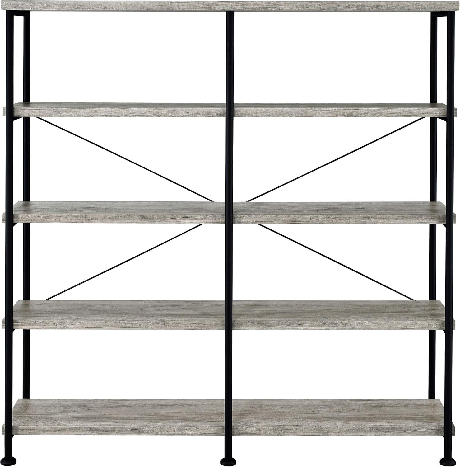 63" Analiese Double Bookcase with 4 Open Shelves in Gray Driftwood - Coaster