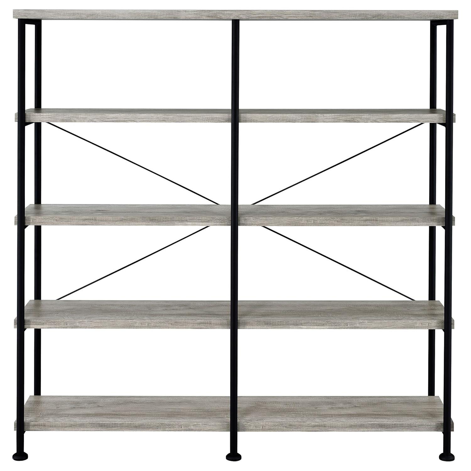 63" Analiese Double Bookcase with 4 Open Shelves in Gray Driftwood - Coaster