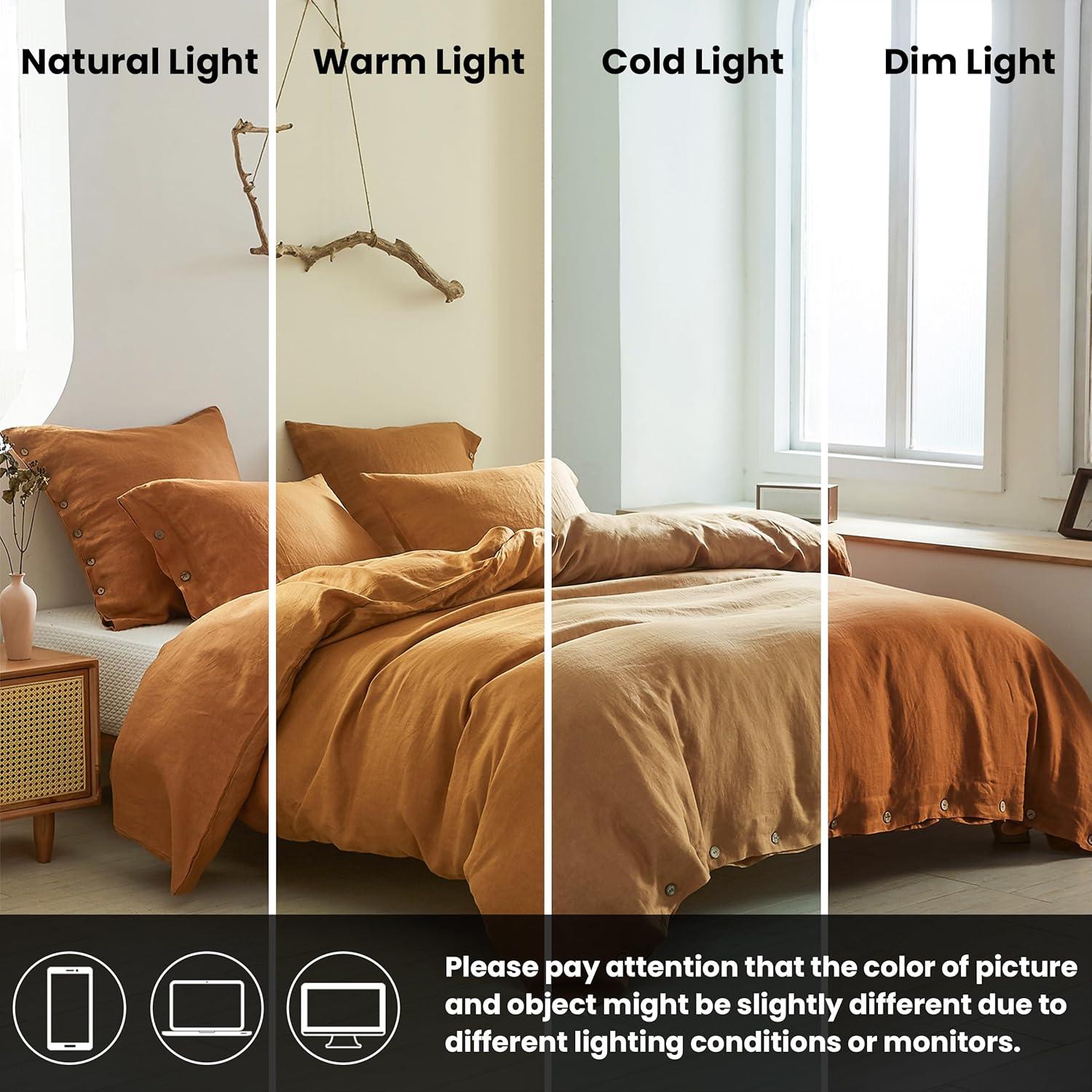 Simple&Opulence 100% Linen Duvet Cover Set with Washed-French Flax-2 Pieces Solid Color Basic Style Bedding Set-Breathable Soft Comforter Cover with 1 Pillowsham(Twin,Linen)