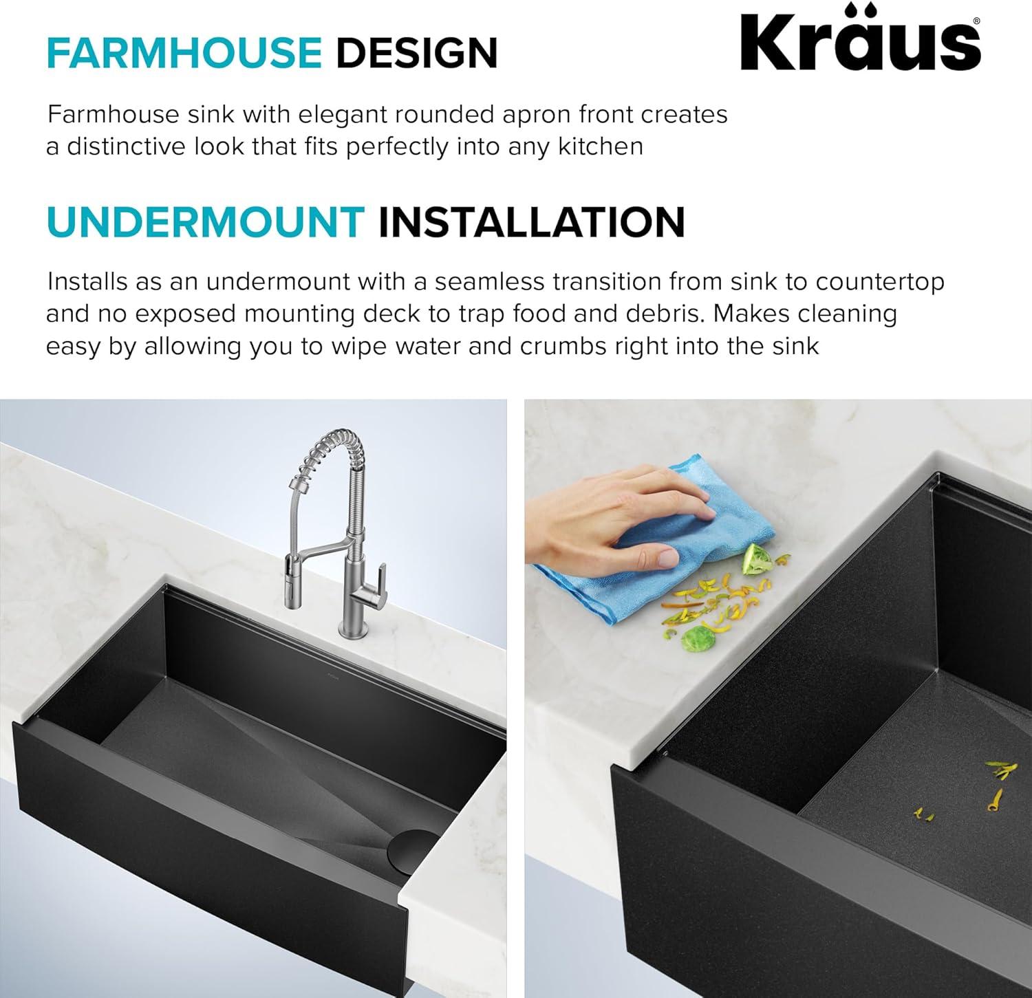 KRAUS Kore™ Workstation Farmhouse Apron Front 16 Gauge Single Bowl Kitchen Sink