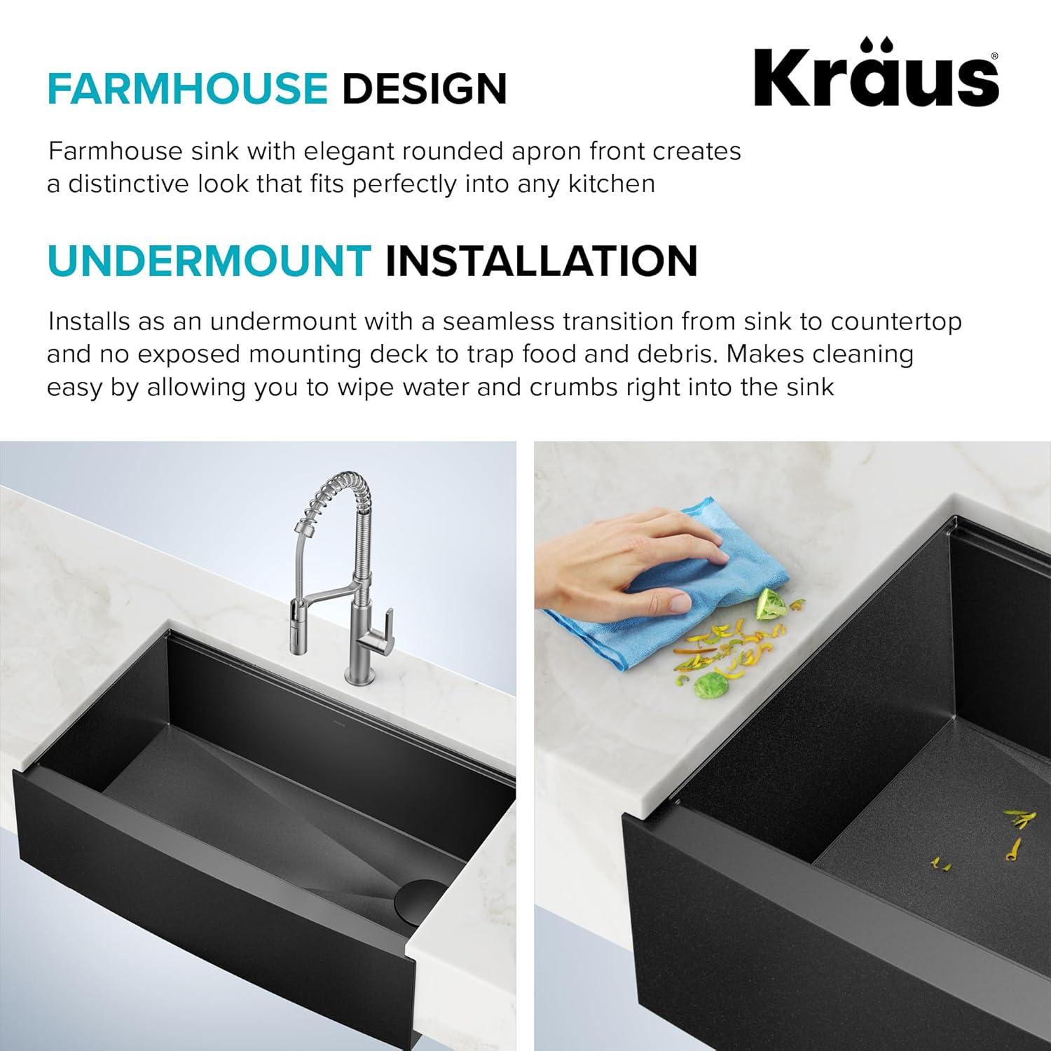 KRAUS Kore™ Workstation Farmhouse Apron Front 16 Gauge Single Bowl Kitchen Sink