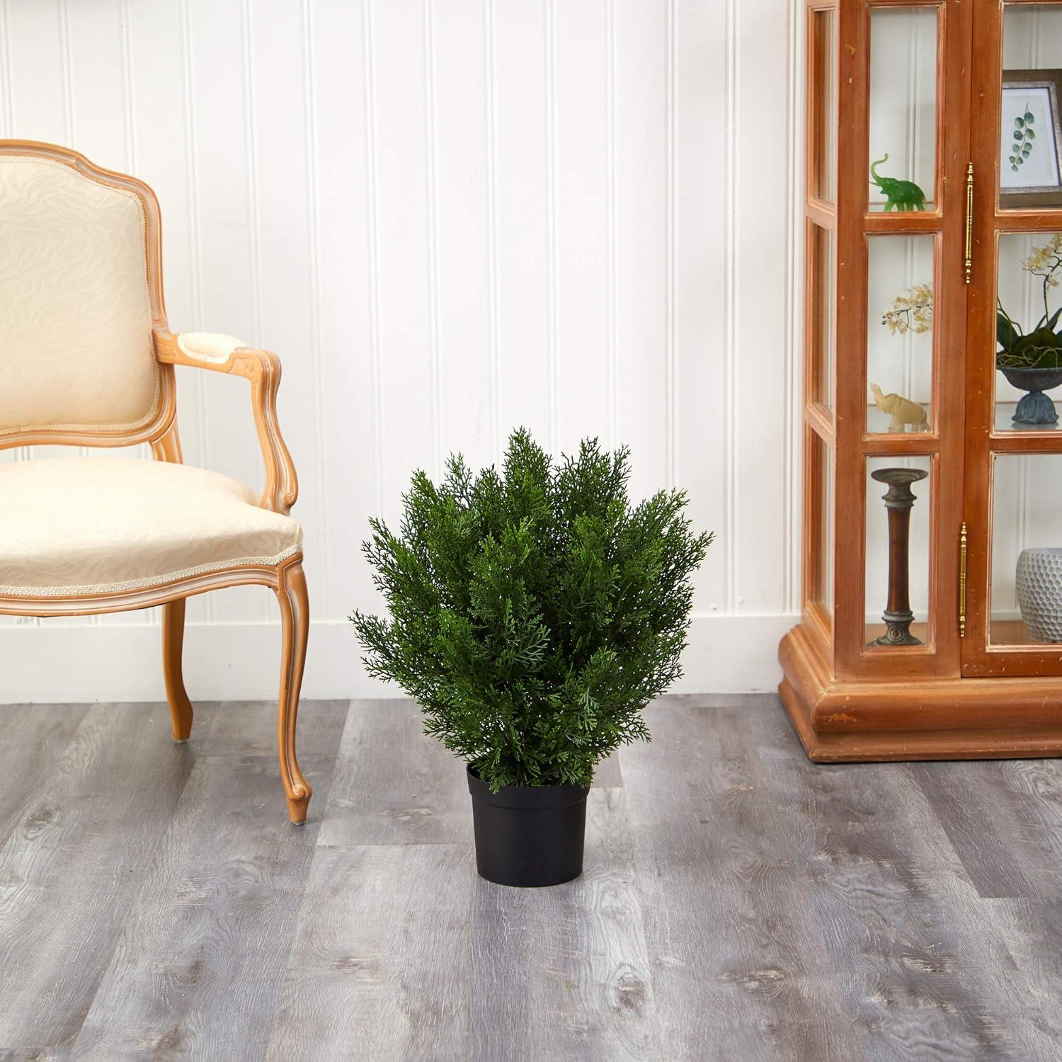 Nearly Natural 2'H Artificial Cedar Bush With Pot, Green/Black