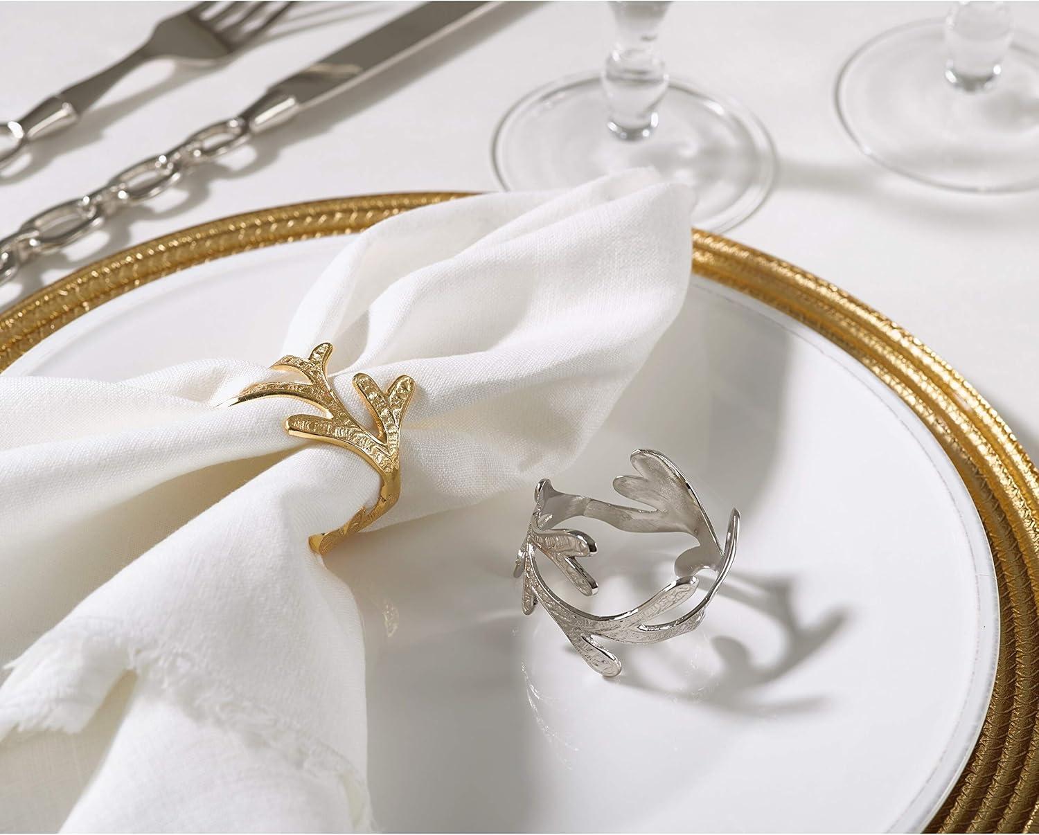 Gold Vine Leaf Design Metal Napkin Rings Set of 4