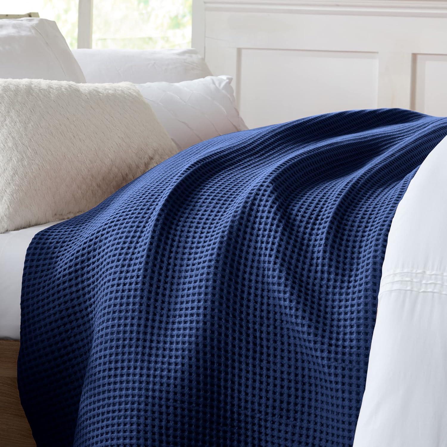 Market & Place 100% Cotton Waffle Weave Bed Blanket King Navy