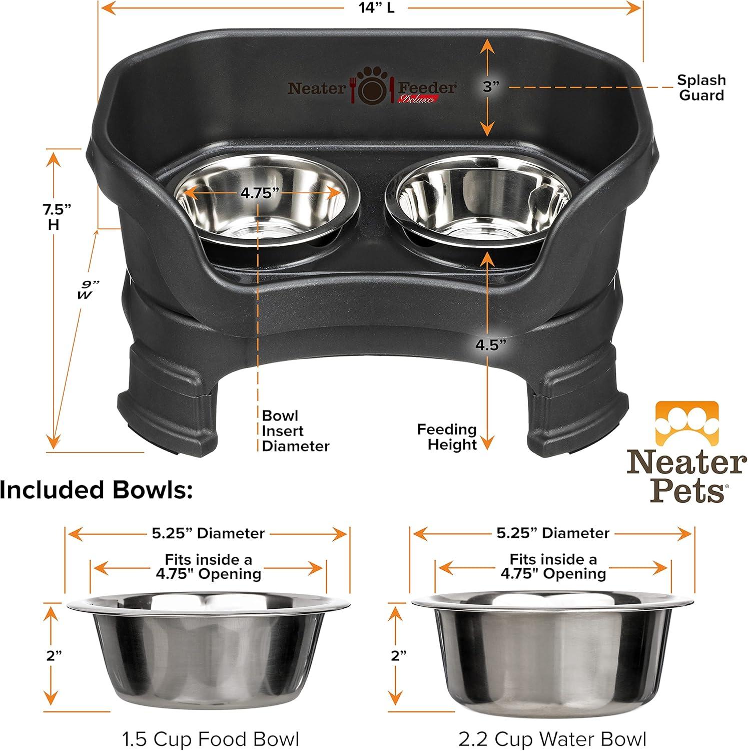 Neater Pets Neater Feeder Deluxe With Leg Extensions Mess-Proof Elevated Food & Water Bowls for Small Dogs, Midnight Black