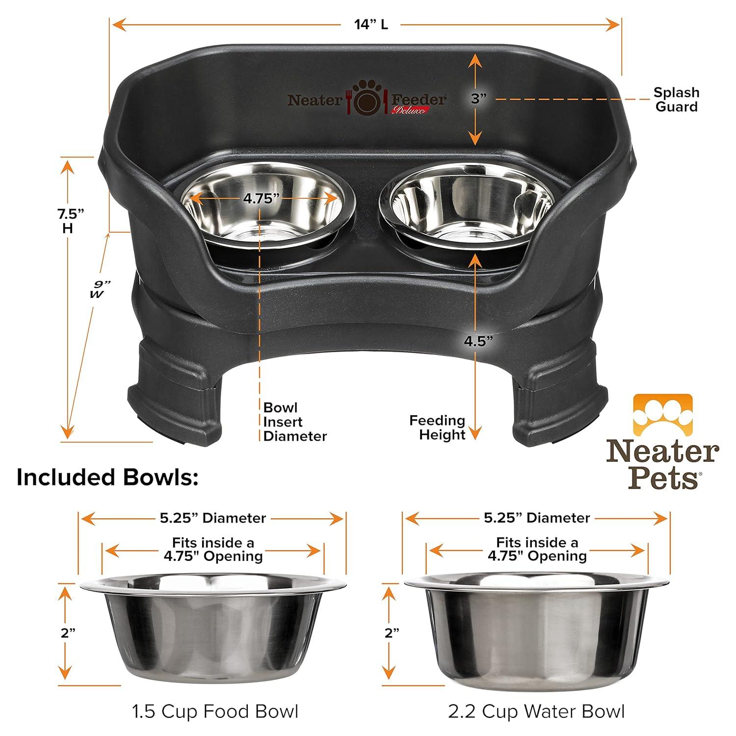 Neater Pets Neater Feeder Deluxe With Leg Extensions Mess-Proof Elevated Food & Water Bowls for Small Dogs, Midnight Black