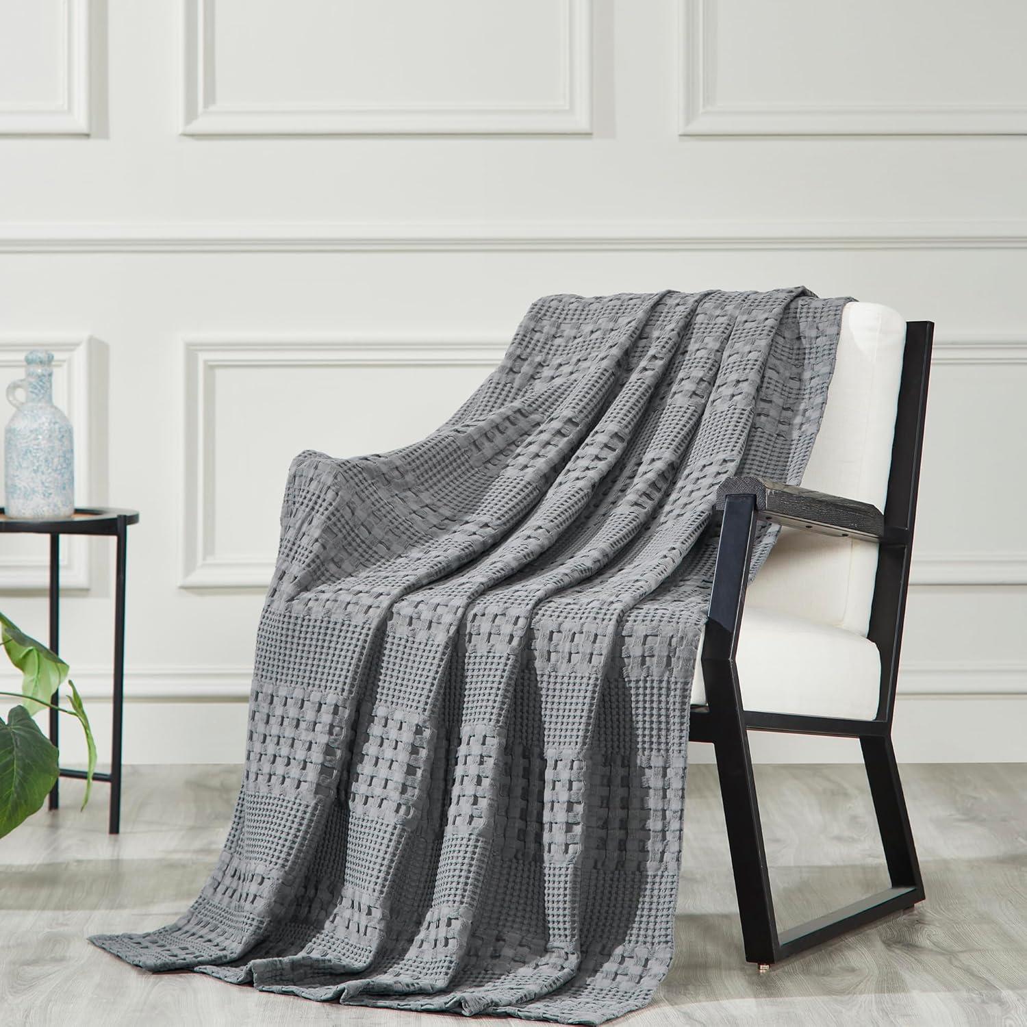 Dark Gray Cotton Waffle Weave Throw Blanket 50x60