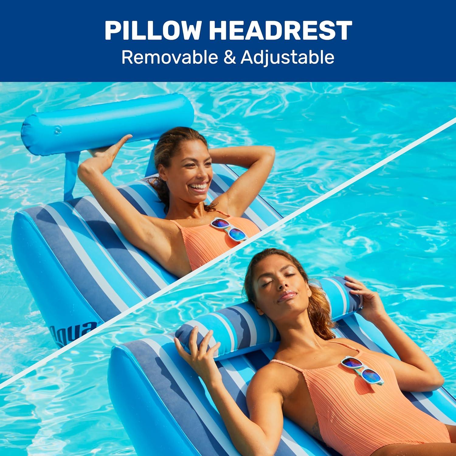 Aqua Leisure Inflatable Ultra Cushioned 1 Person Oversized Outdoor Pool and Lake Lounger Float with Adjustable Pillow Headrest