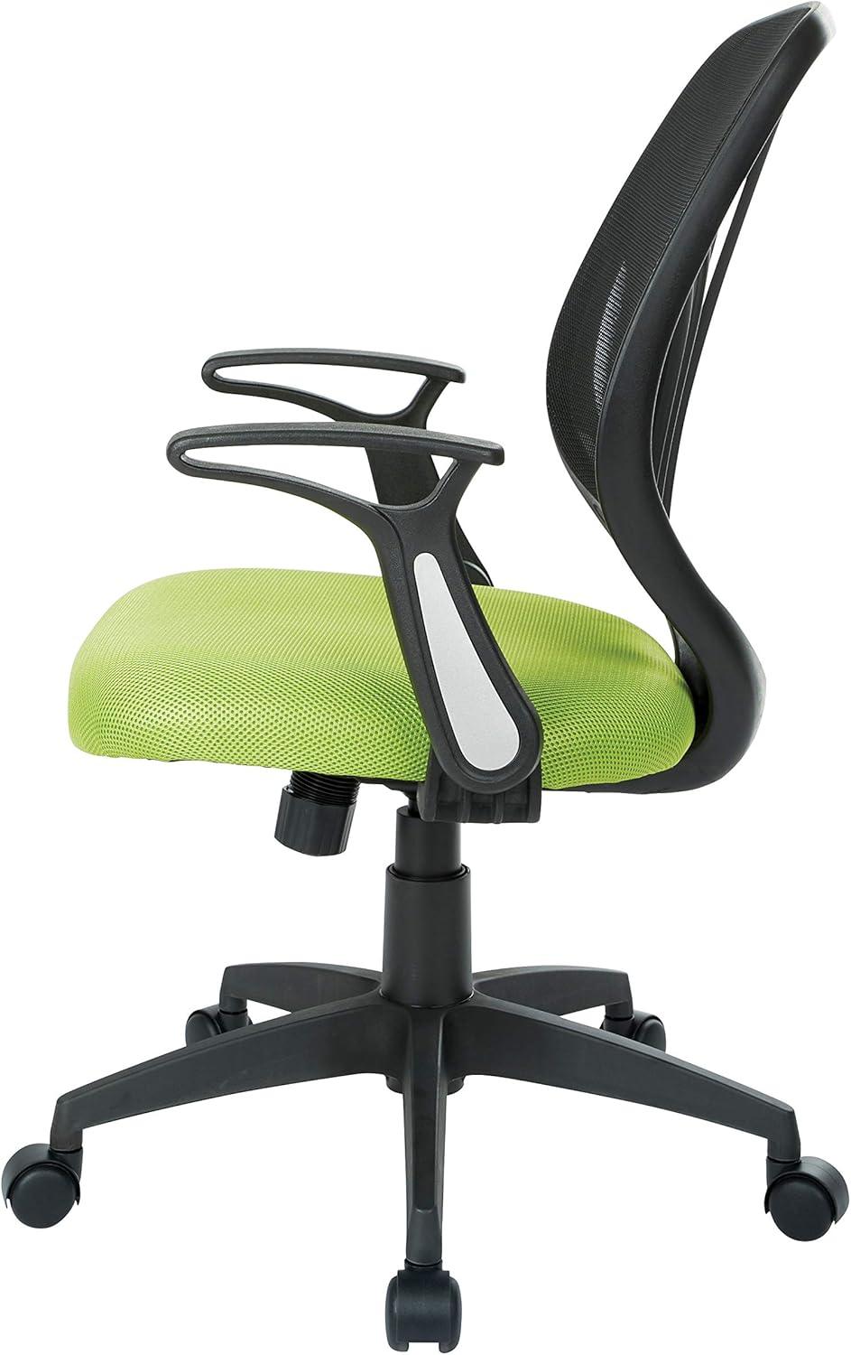 Office Star Products Screen Back Chair with Green Mesh, Flip Arms, and Silver Accents