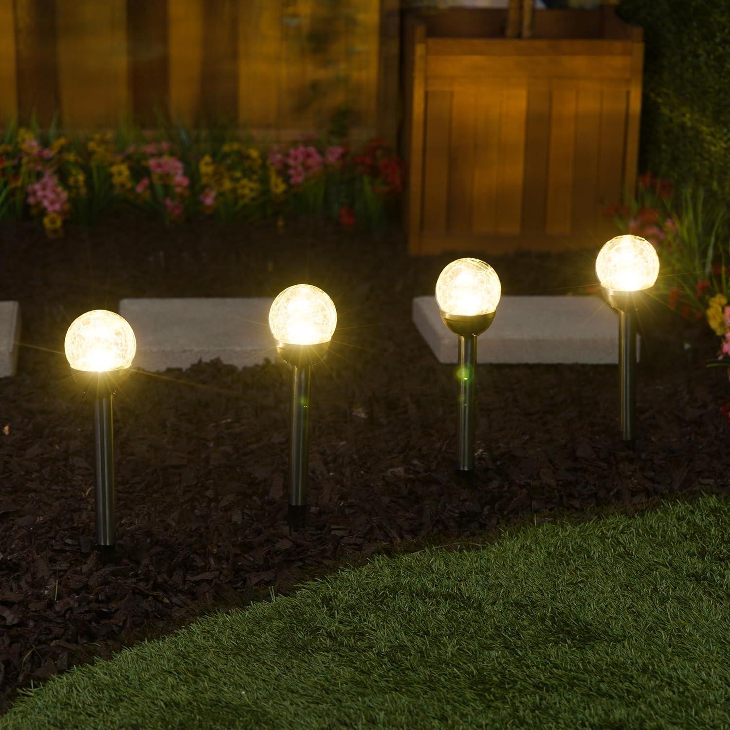 15"H Solar Glass Ball Color Changing LED Lights (Set of 4)