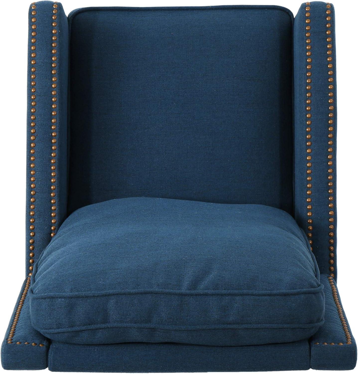 GDF Studio Armstrong Contemporary Fabric Pushback Recliner with Nailhead Trim, Navy Blue and Dark Brown