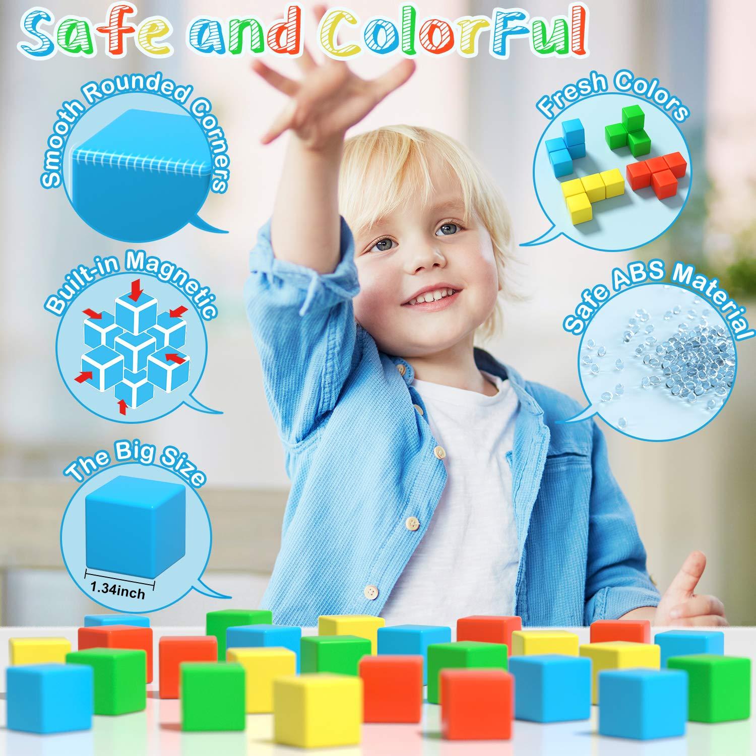 Magnetic Blocks, 1.34 inch Large Magnetic Building Blocks, 3D Magnetic Cubes for Toddlers, Preschool Educational Construction Kit, Sensory Montessori Toys Kids Blocks for Boys Girls Toddlers