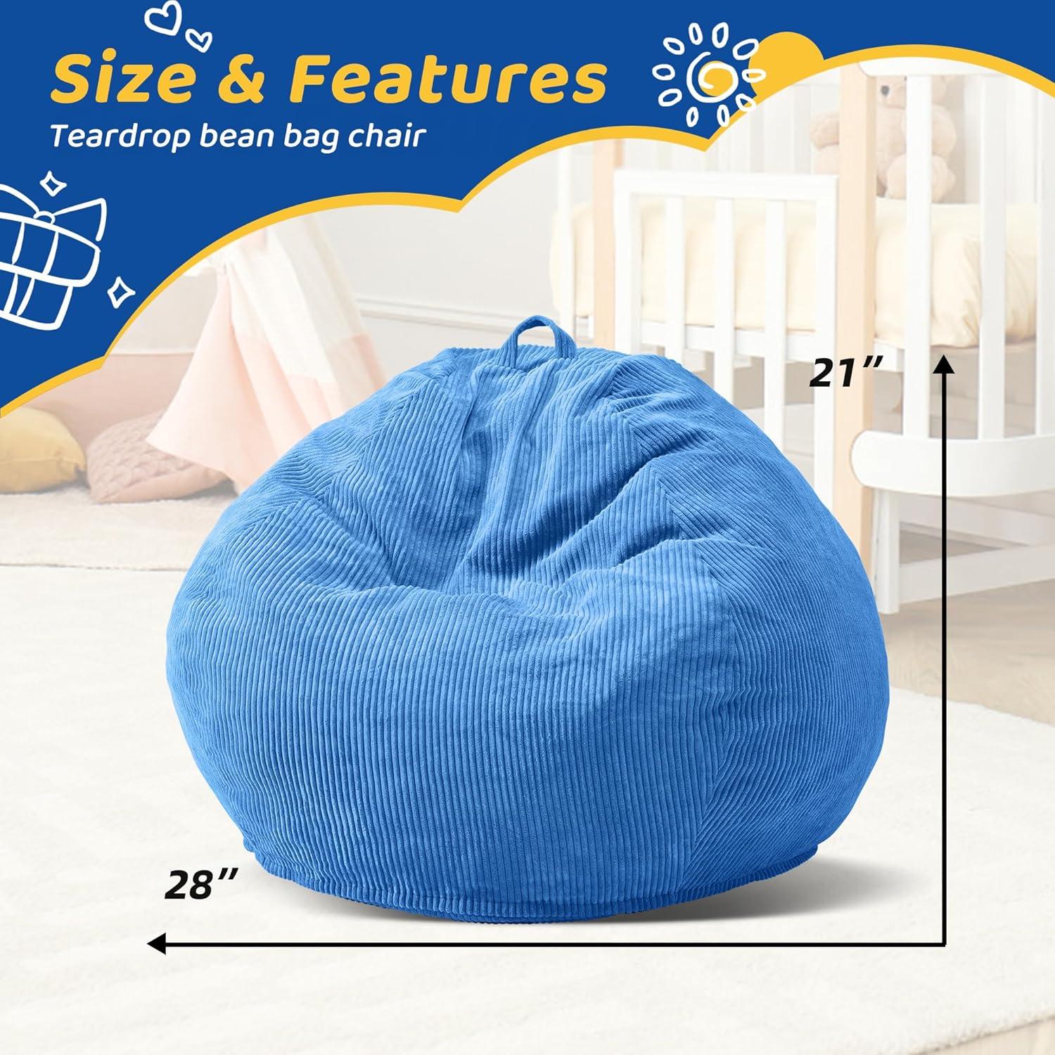 Bean Bag Chairs Teardrop Bean Bag Chair Beanbag Chair with Memory Foam Filled Machine Washable Cover for Living Room, Bedroom (Small,Blue)