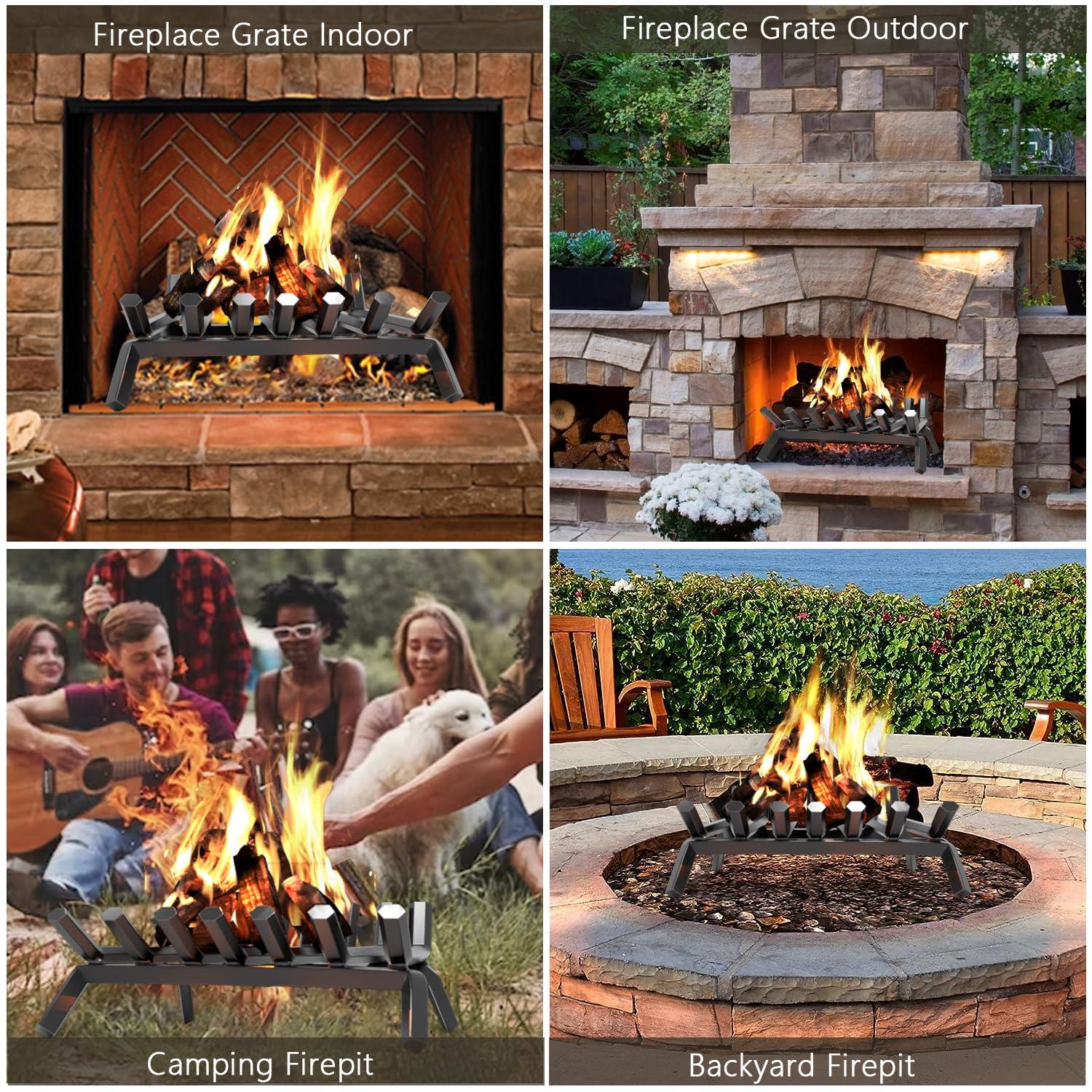 Fireplace Log Grate 30 inch Wrought Iron Fire Place Grates Heavy Duty Solid Steel Indoor Chimney Hearth 3/4" Bar Outdoor Firepit Wood Stove Firewood Burning Rack Holder