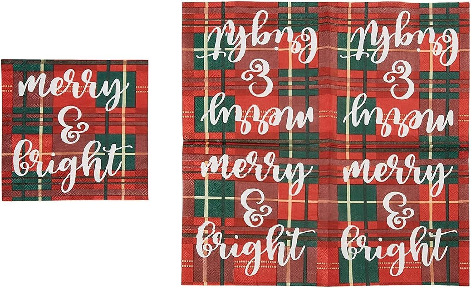 Juvale 144 Piece Christmas Dinnerware with Plaid Paper Plates, Napkins, Cups, Cutlery, Merry & Bright (Serves 24) - Paper Plate - Christma Napkin