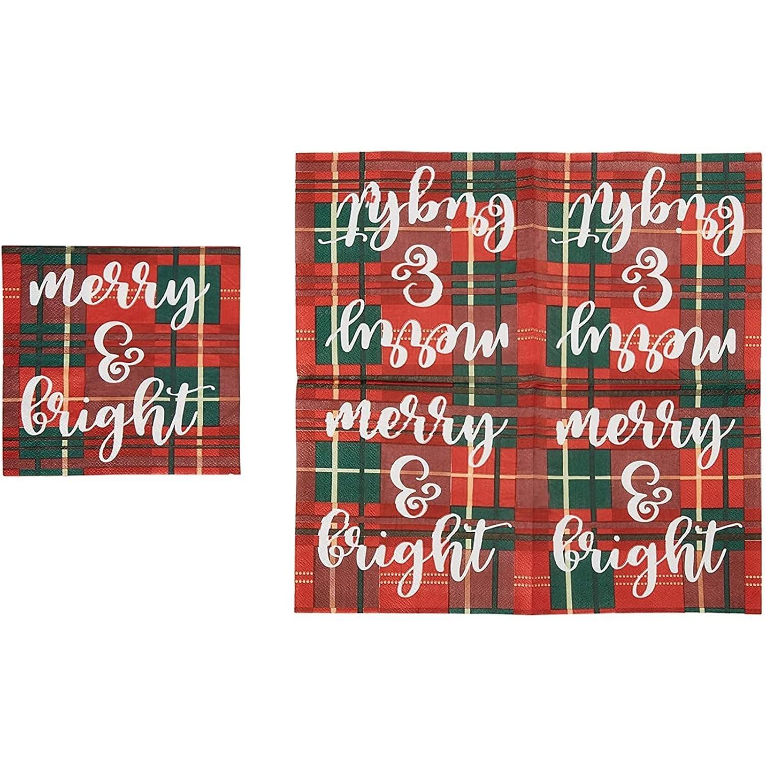 Juvale 144 Piece Christmas Dinnerware with Plaid Paper Plates, Napkins, Cups, Cutlery, Merry & Bright (Serves 24) - Paper Plate - Christma Napkin