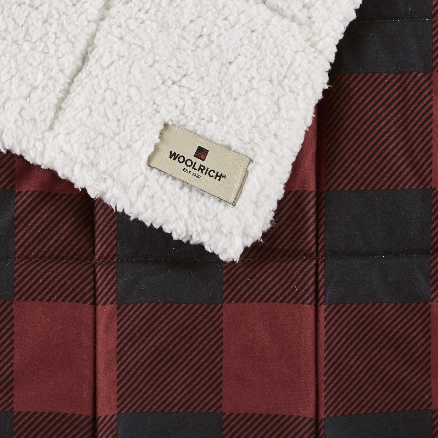 Woolrich Oversized Reversible Throw Blankets Premium Diamond Quilting, Cabin Lifestyle, Soft, Cozy Spun with Sherpa Reverse Cover for Couch, Bed and Office, 50x70, Linden Red
