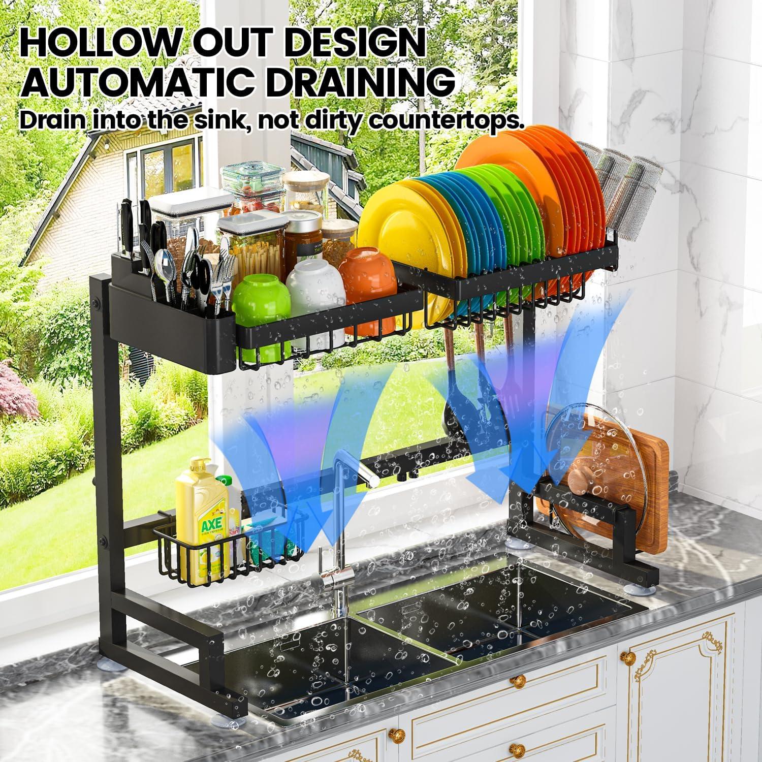 Black Stainless Steel Expandable Over Sink Dish Drying Rack