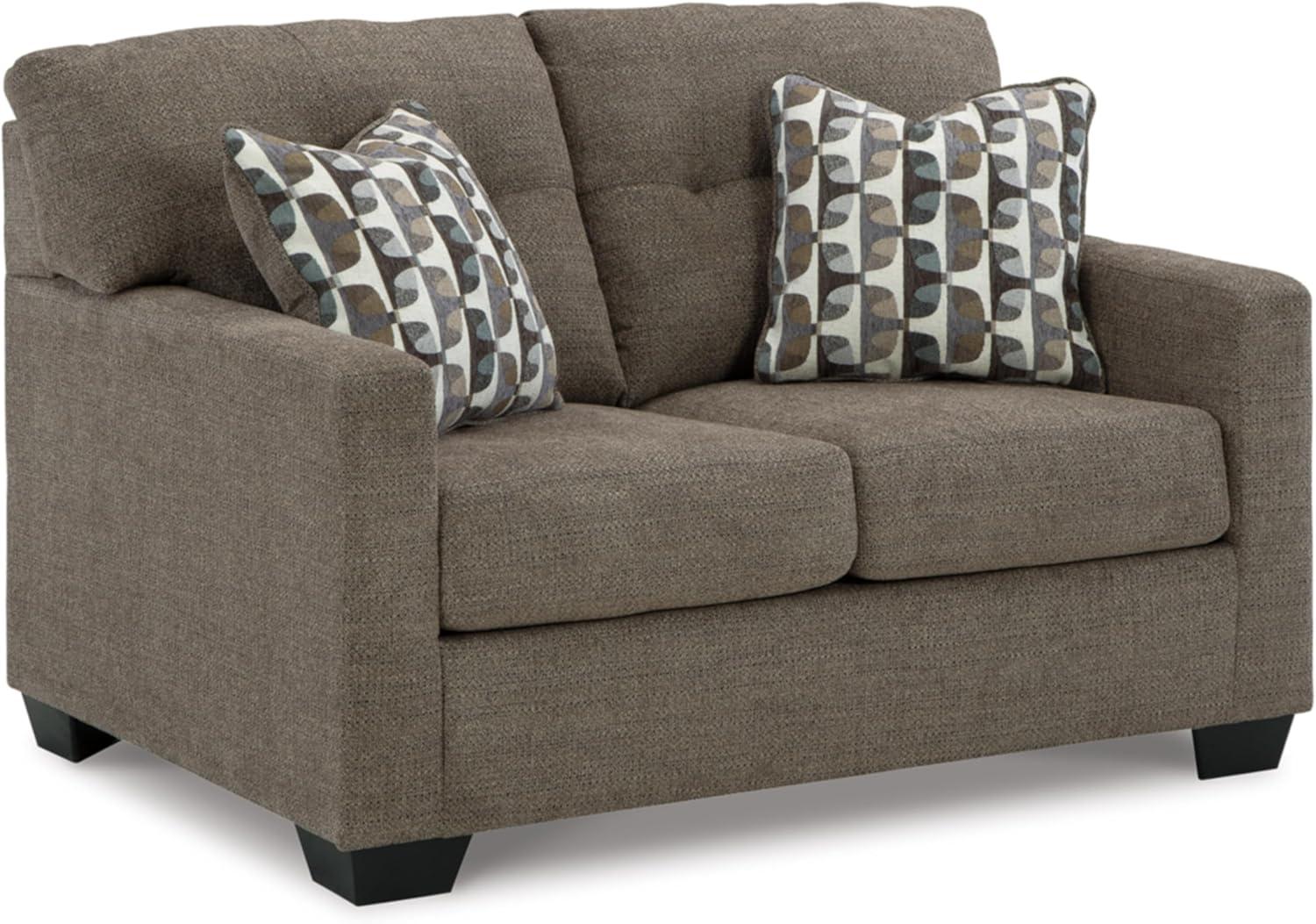 Chocolate Tufted Fabric Loveseat with Track Arms