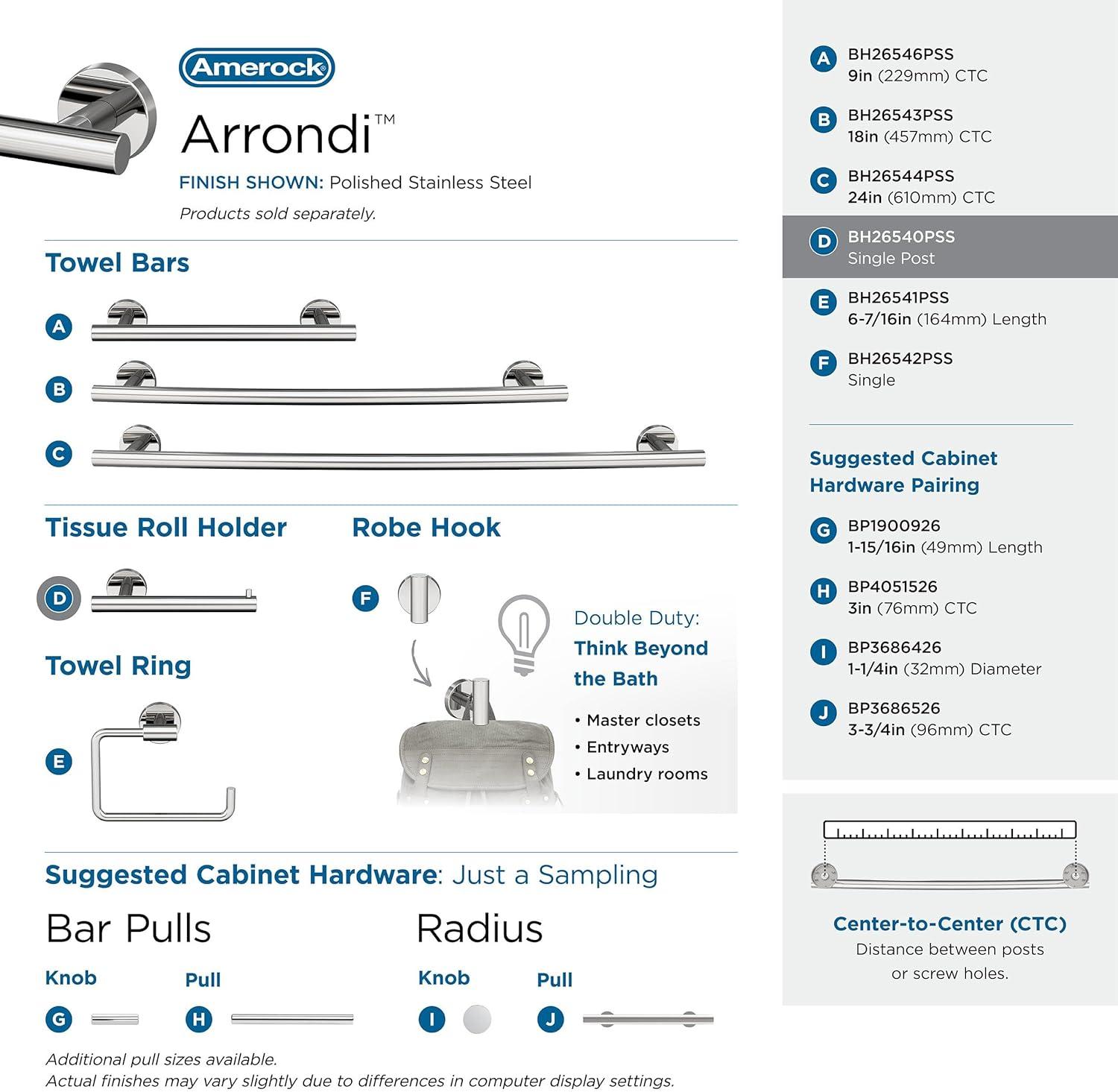 Amerock Arrondi Polished Stainless Steel Single Post Toilet Paper Holder