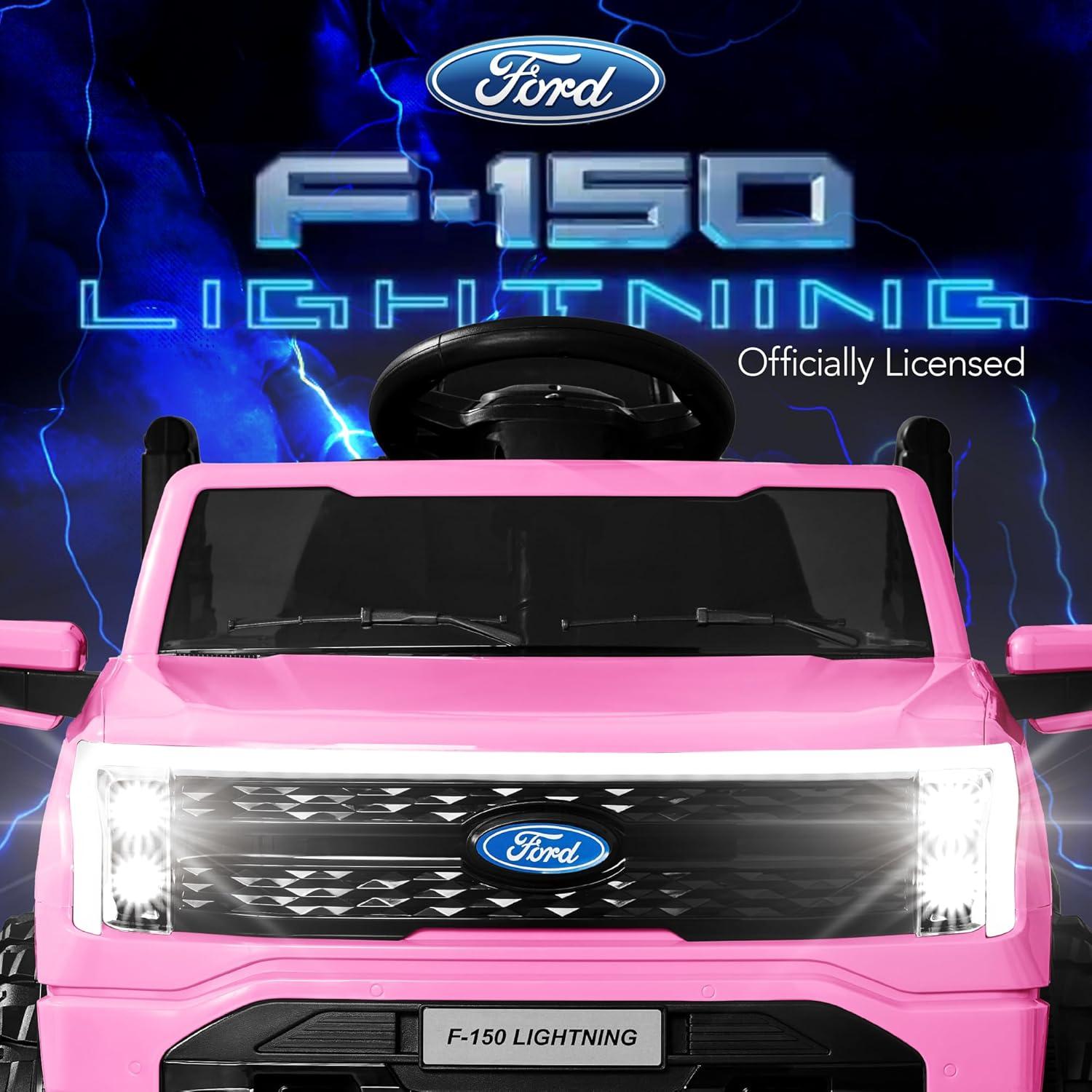 Best Choice Products Kids 12V Ride On Car Officially Licensed Ford Lightning Truck w/ Remote, LED Lights - Pink