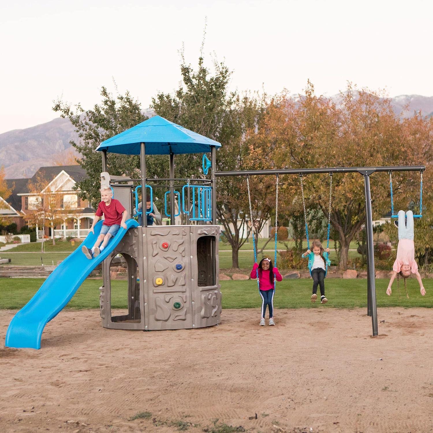 Blue and Gray Steel and Polyethylene Adventure Tower Playset