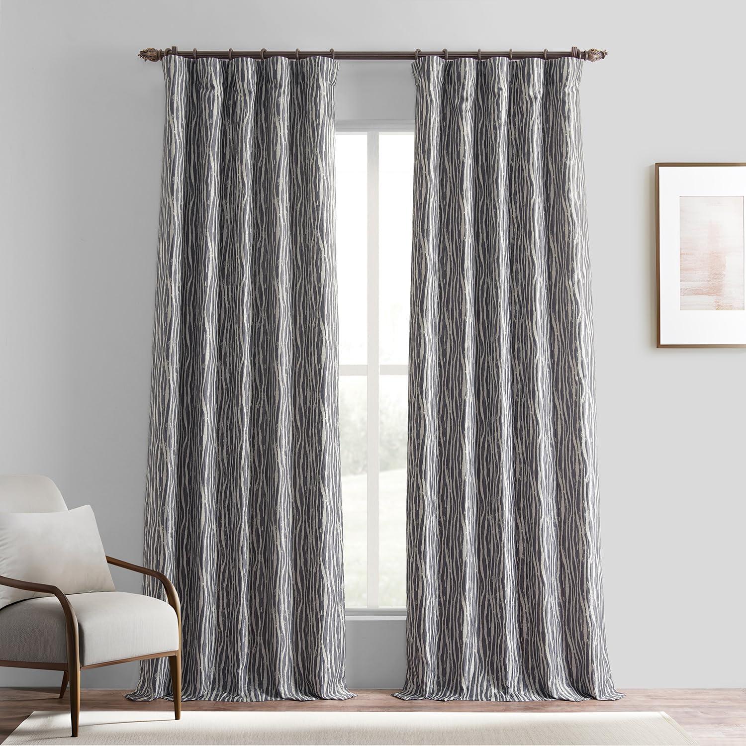 Tiger Stripe Grey Faux Silk Room-Darkening Curtain Panel, 84 Inches