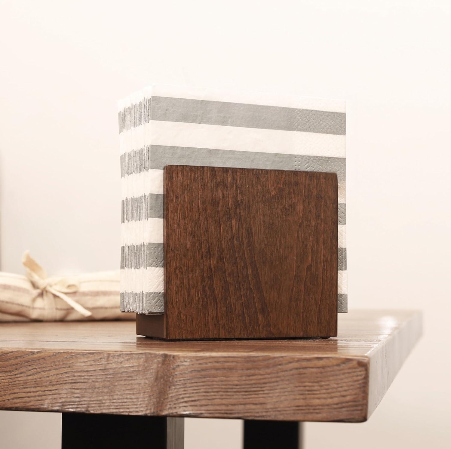 Napkin Holder For Table - Wooden Farmhouse Napkin Holders, Brown Simple Upright Vertical Dining Table Cocktail Napkins Dispenser, Kitchen Rustic Natural Walnut Wood For Paper Napkins