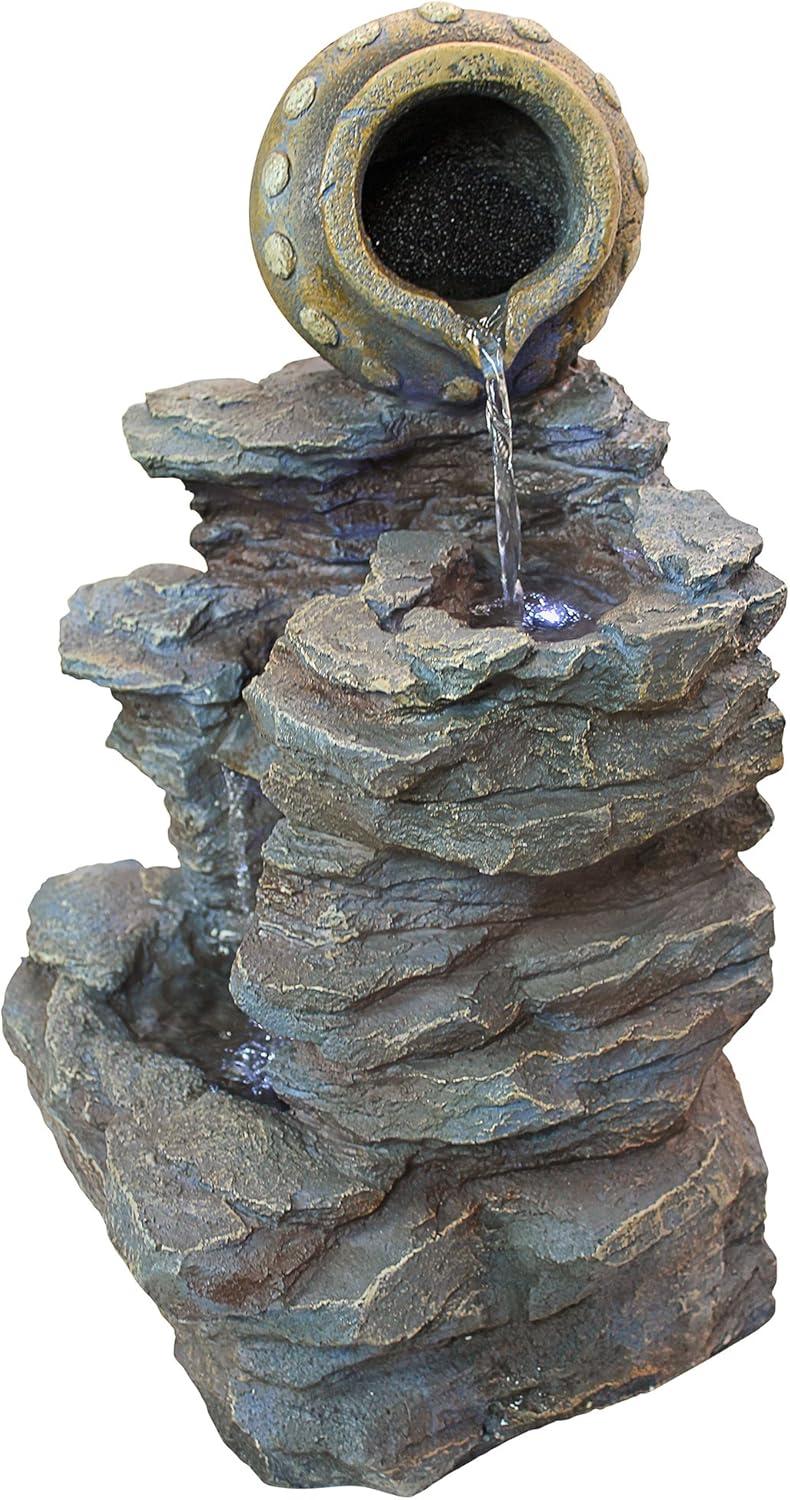 Spilling Jug Cascading Fountain with LED Lights