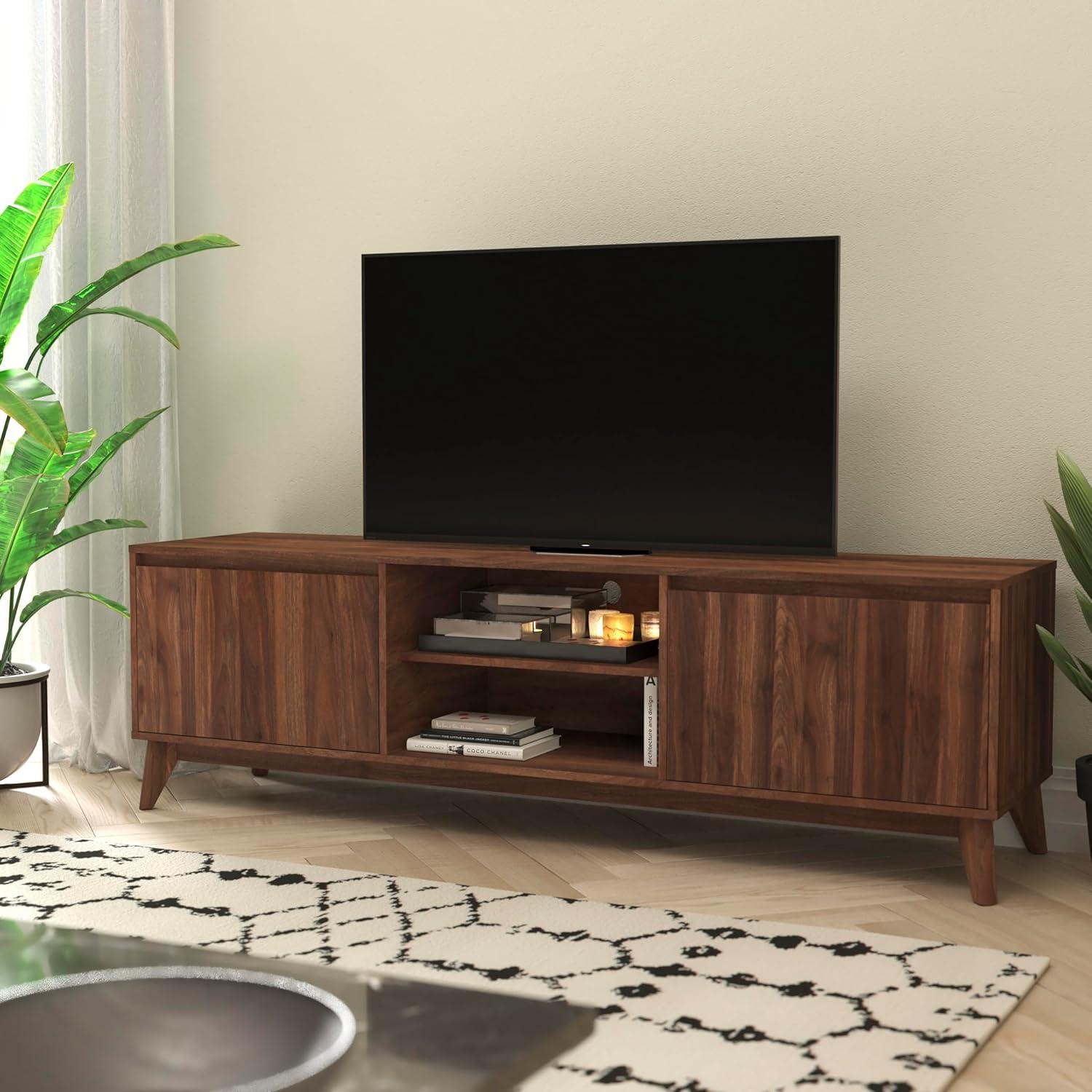 Flash Furniture Hatfield Mid-Century Modern TV Stand for up to 64 inch TV's - Media Center with Adjustable Center Shelf and Dual Soft Close Doors