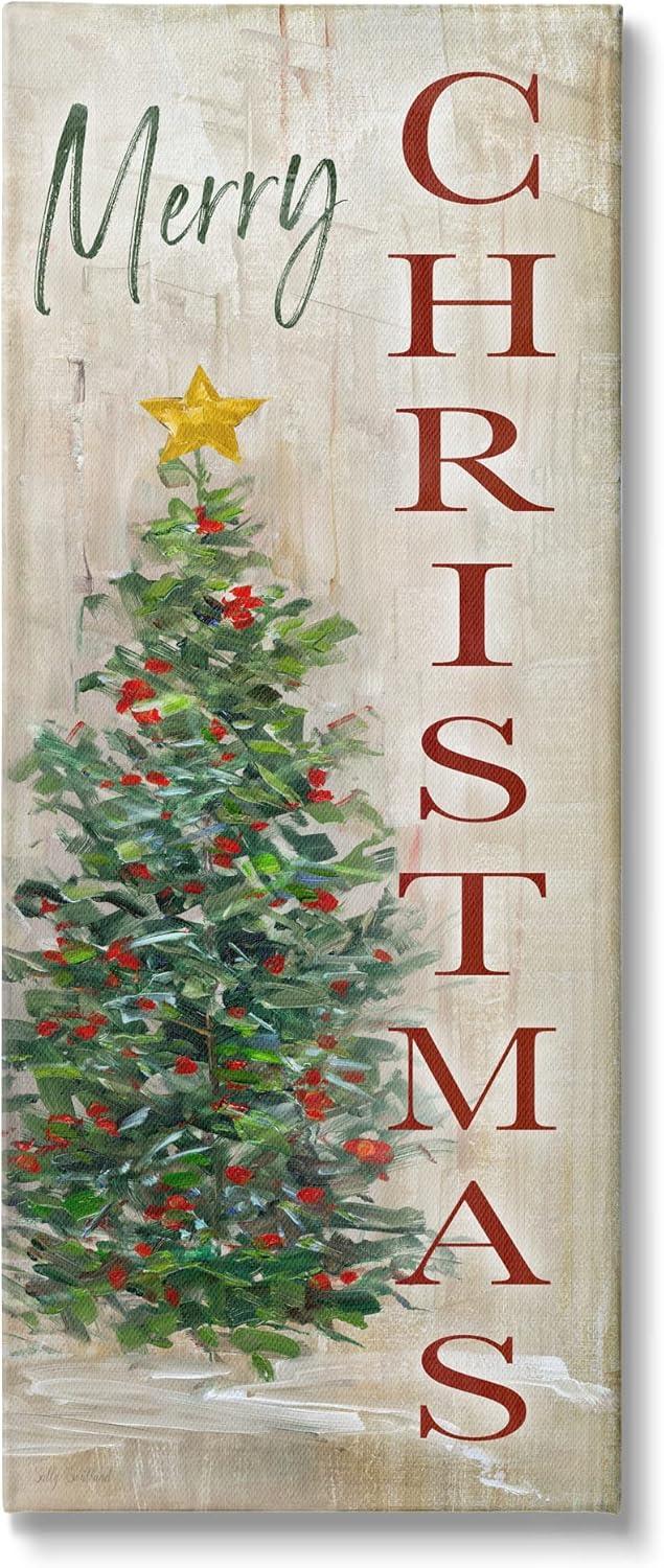 Festive Green and Red Christmas Tree Canvas Wall Art, 10 x 24