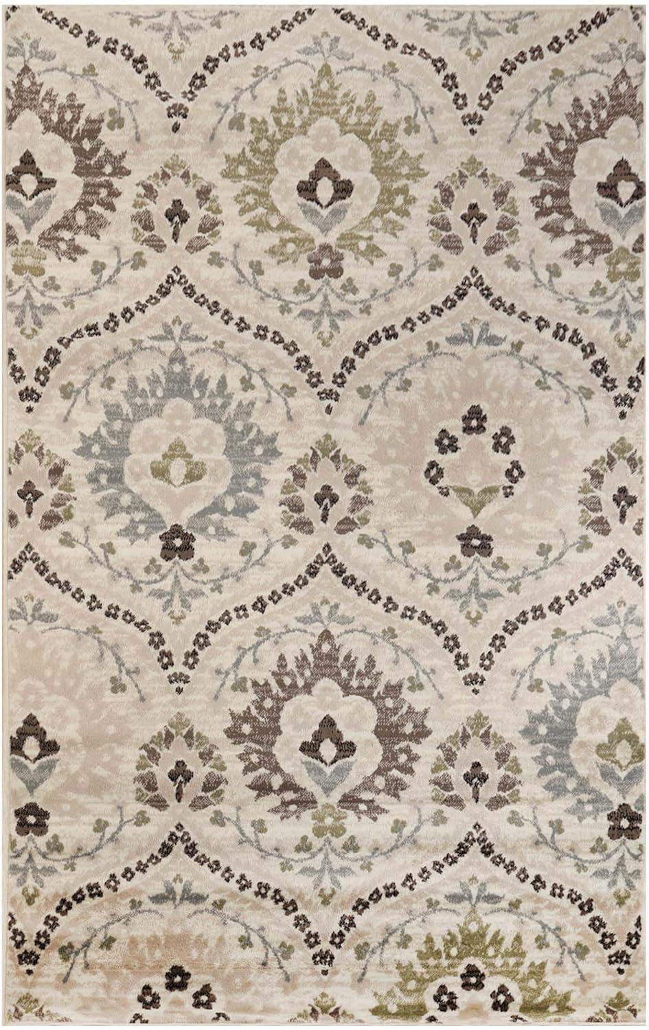 Superior Oriental Vintage Floral Damask Power-loom Indoor Area Rug, 8'x10', Beige-Brown