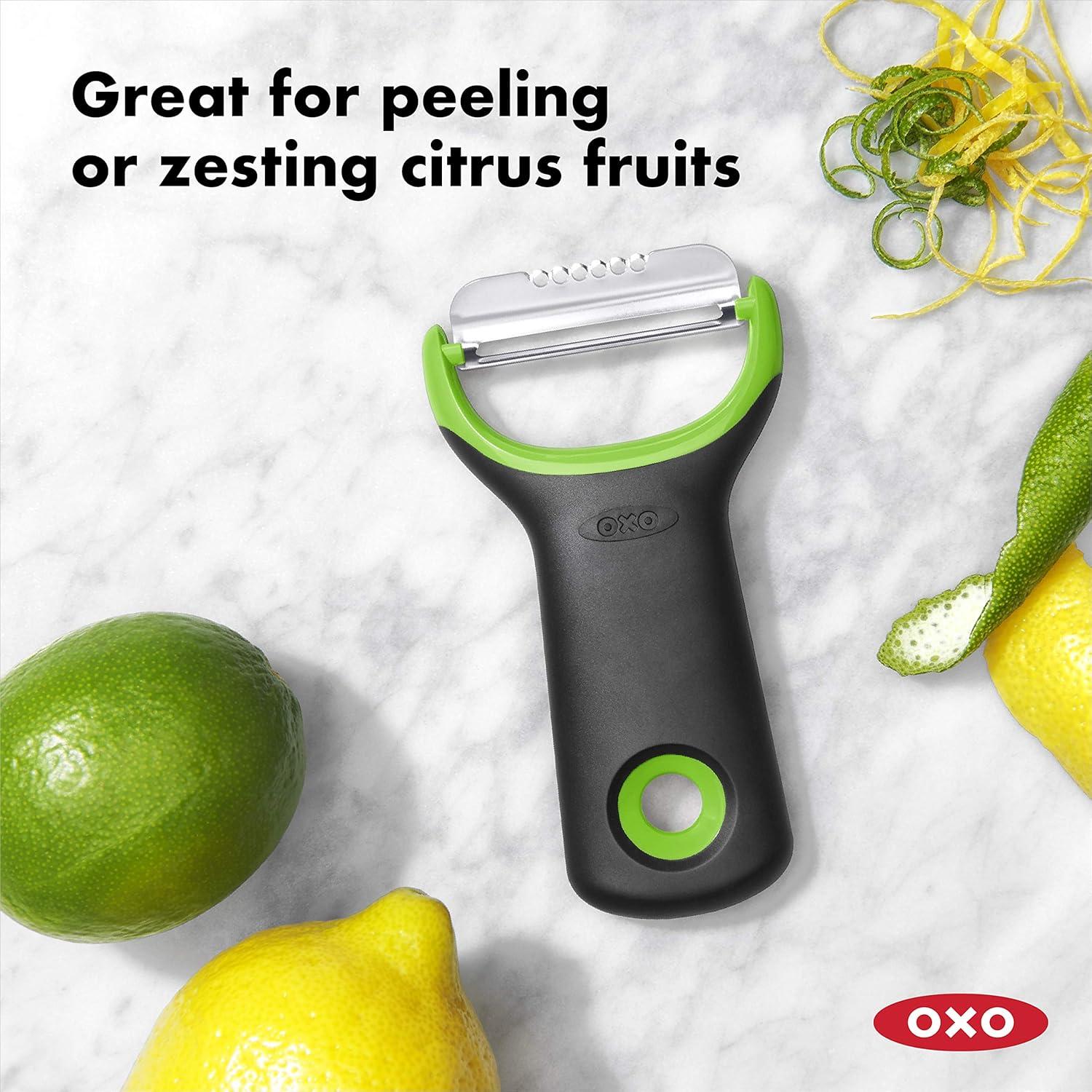 Compact Black and Green Stainless Steel Citrus Peeler & Zester