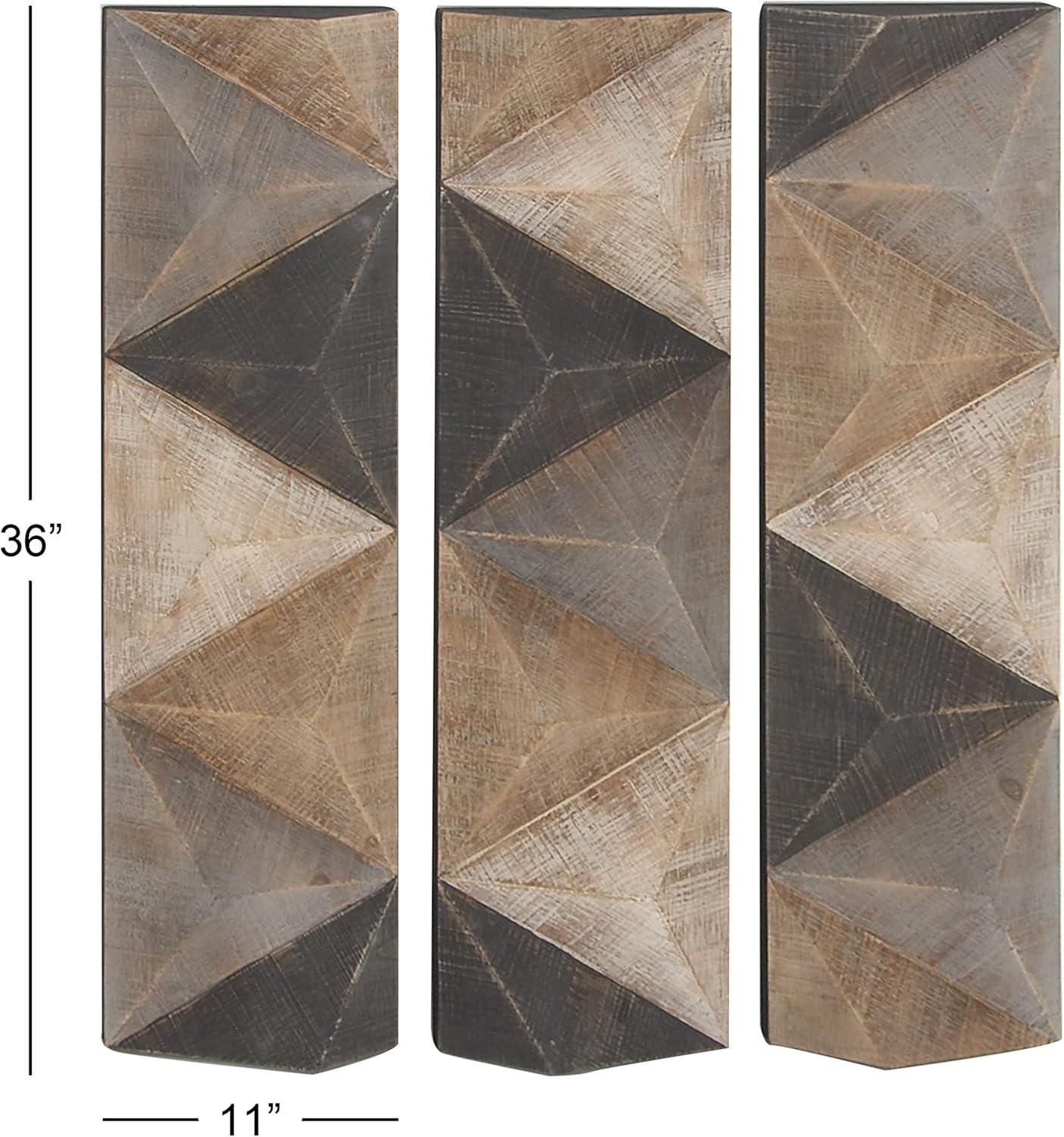 DecMode Farmhouse Carved Wood Triangle Tiles Pattern Wall Décor with Brown/Gray Finish, 11"W x 36"H