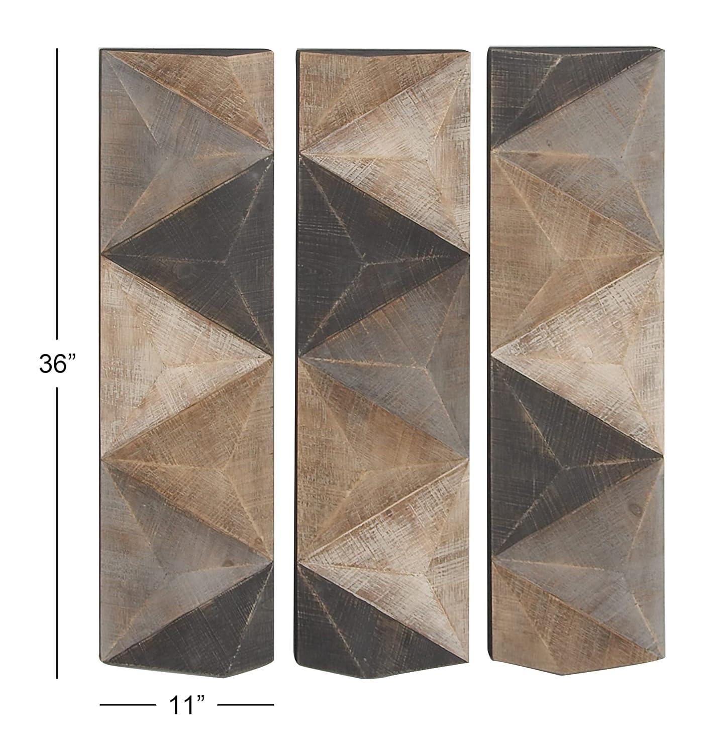 DecMode Decoración de Pared con Patrón de Azulejos Triangulares de Madera Tallada Estilo Granja con Acabado Marrón/gris, 11"Ancho x 36"Alto